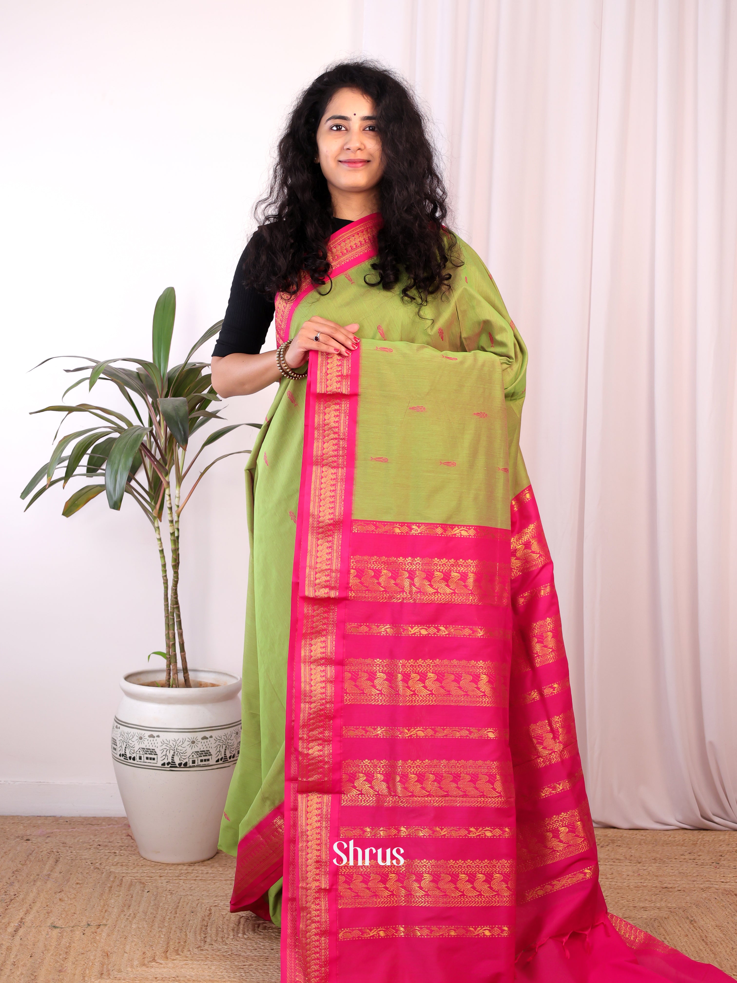 Green & Pink - Kalyani Cotton Saree - Shop on Shrus.com