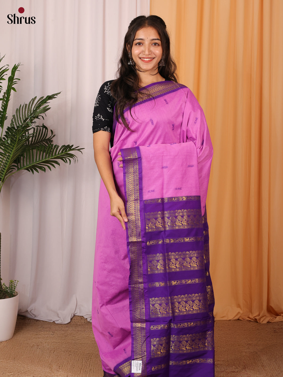 Pink & Purple - Kalyani Cotton Saree - Shop on Shrus.com