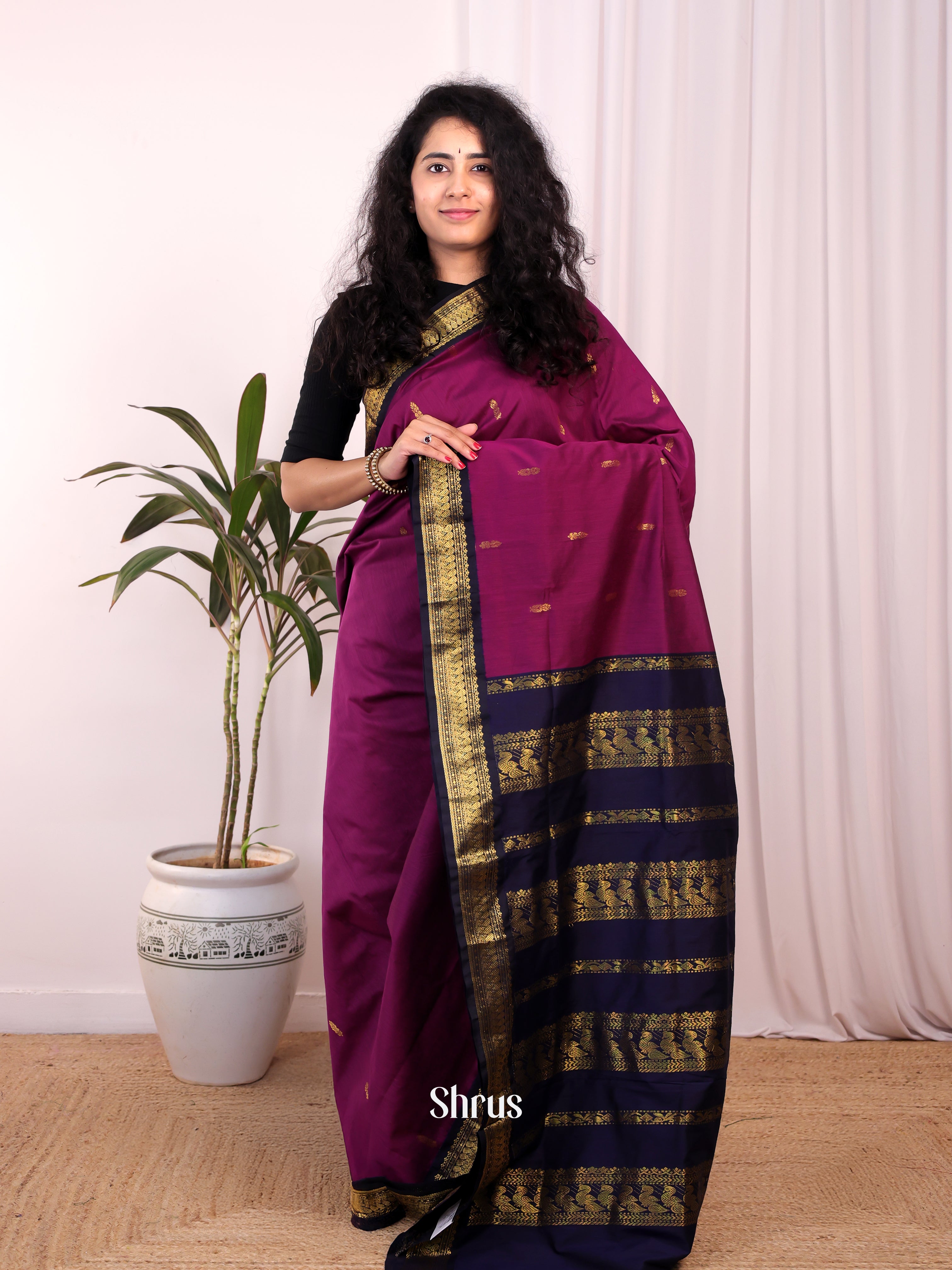 Purple & Violet - Kalyani Cotton Saree - Shop on Shrus.com