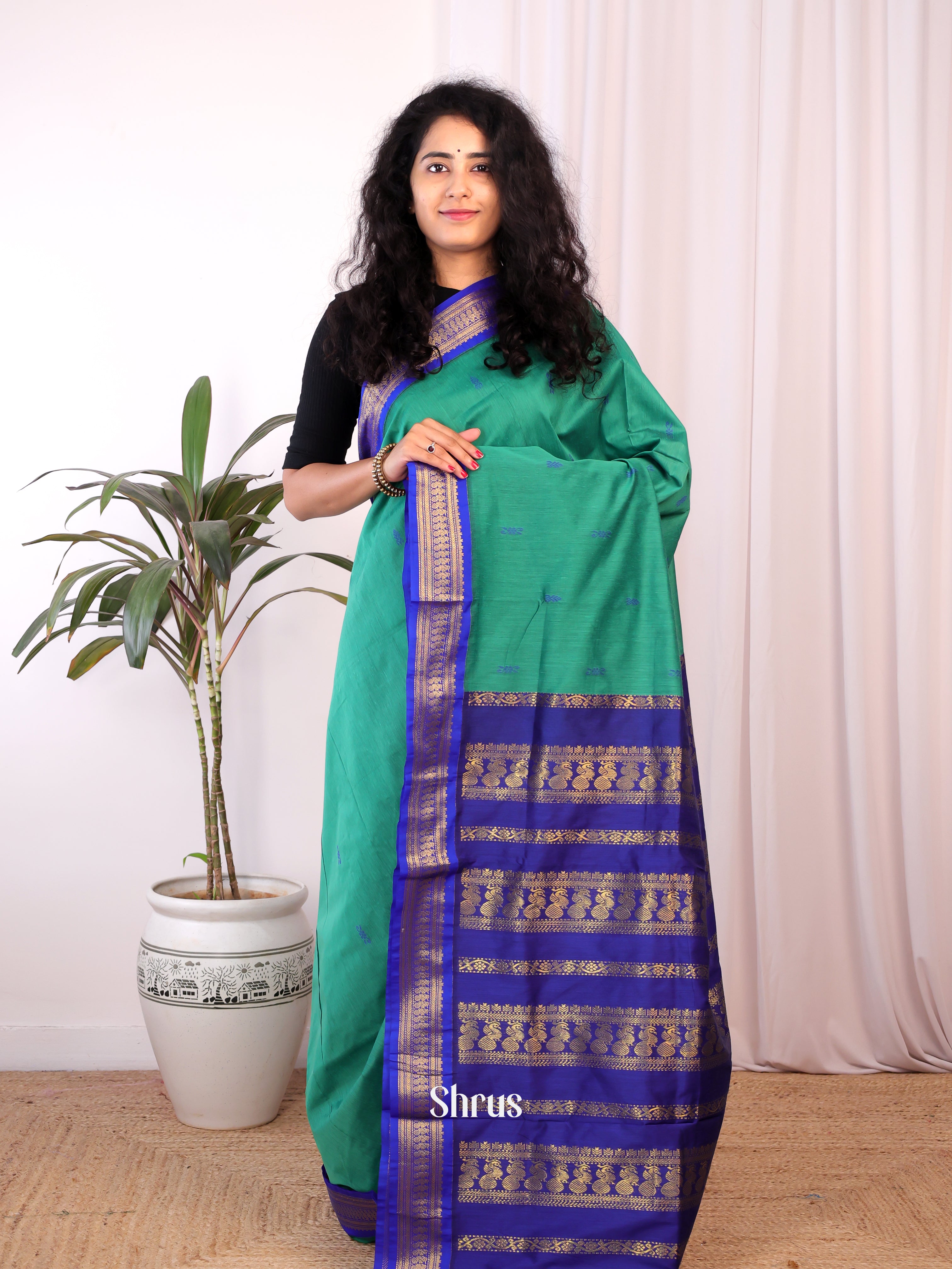 Green & Blue- Kalyani Cotton Saree - Shop on Shrus.com