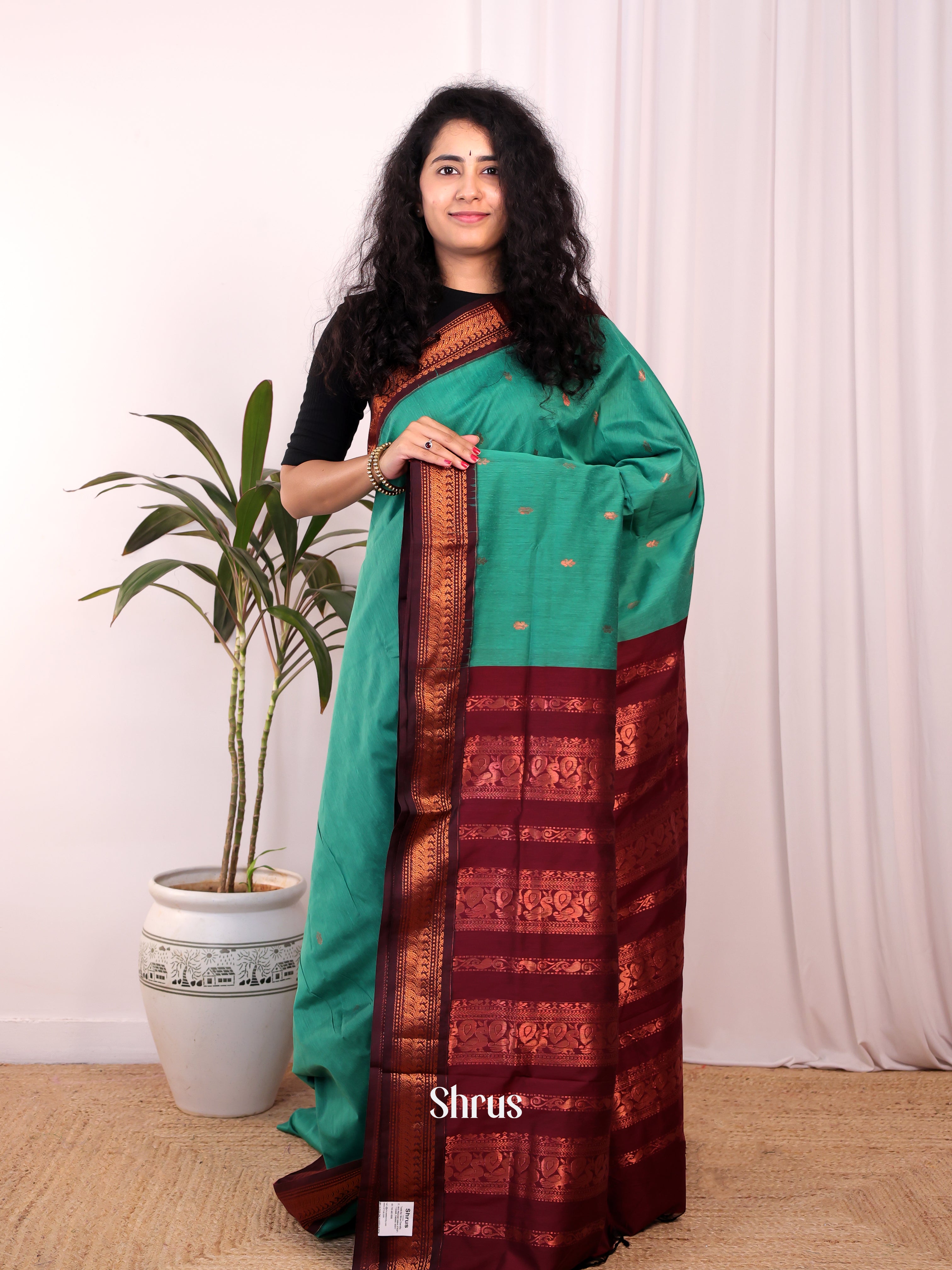 Green & Maroon - Kalyani Cotton Saree - Shop on Shrus.com