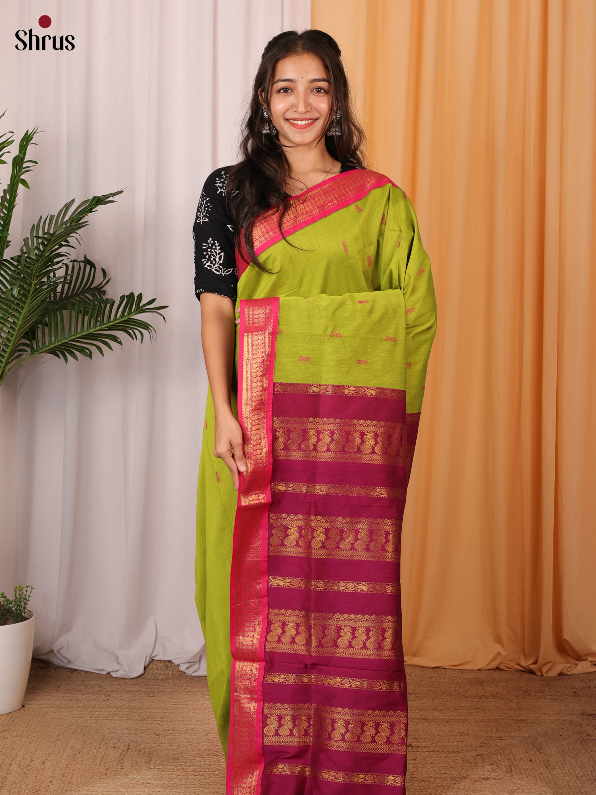 Green & Pink - Kalyani Cotton Saree - Shop on Shrus.com