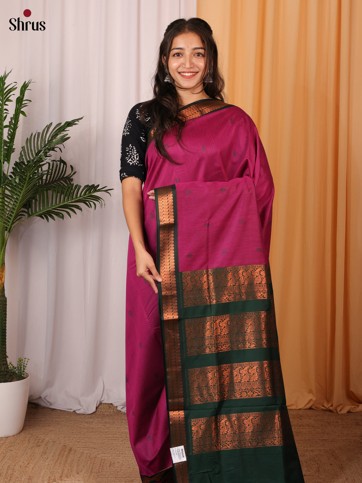 Majenta &Green - Kalyani Cotton Saree - Shop on Shrus.com