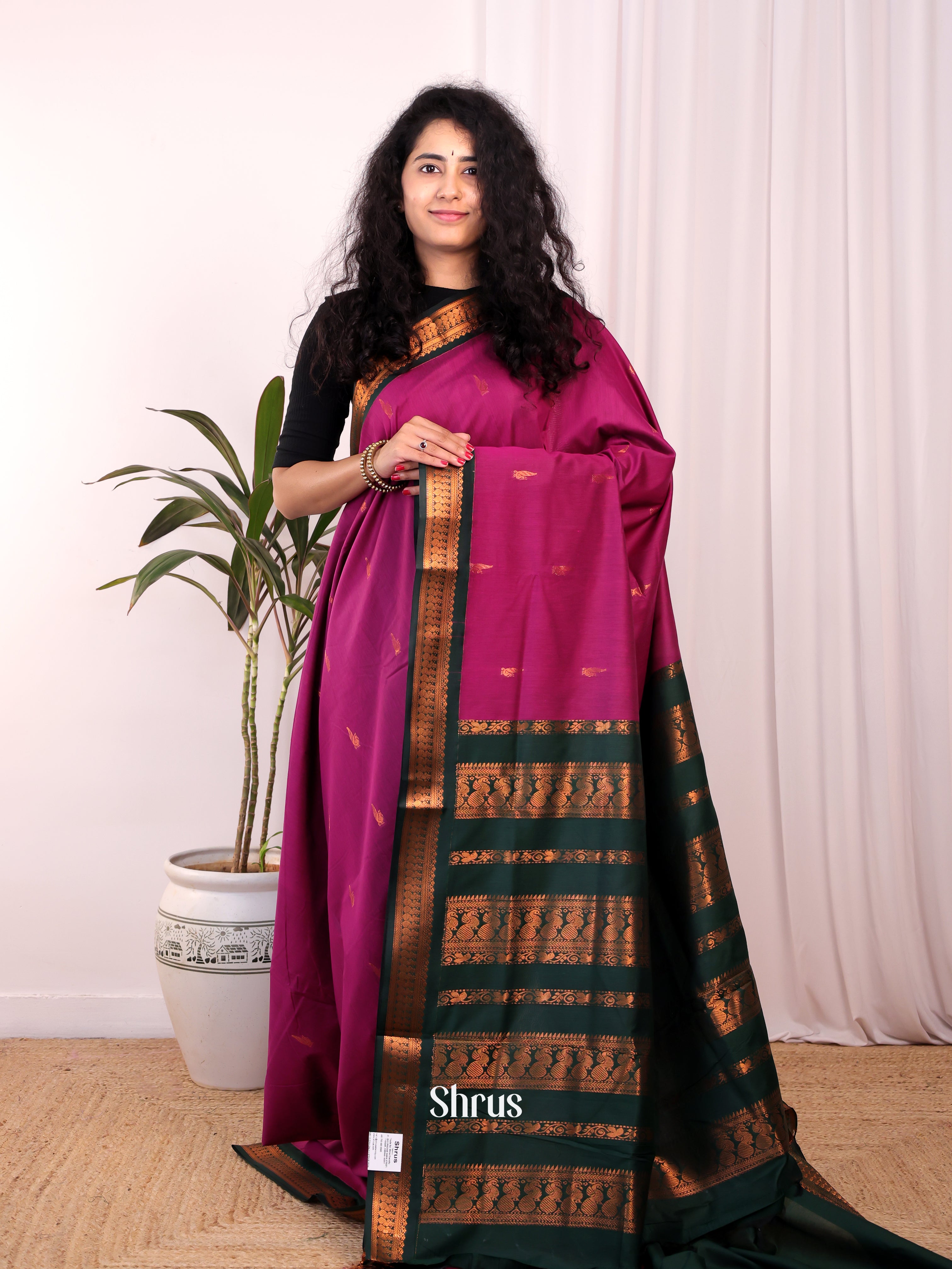 Purple & Green - Kalyani Cotton Saree - Shop on Shrus.com