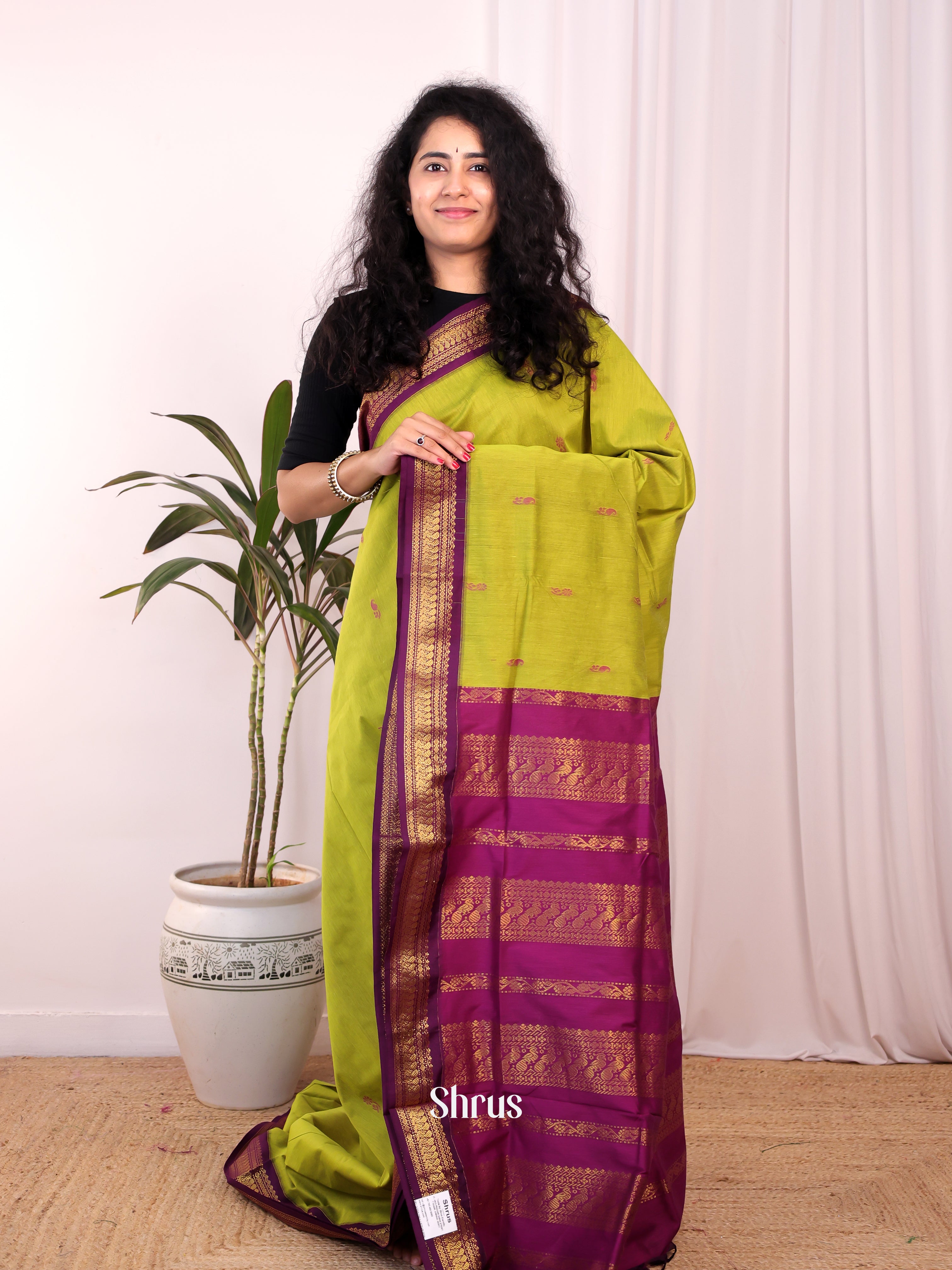 Green & Purple - Kalyani Cotton Saree - Shop on Shrus.com