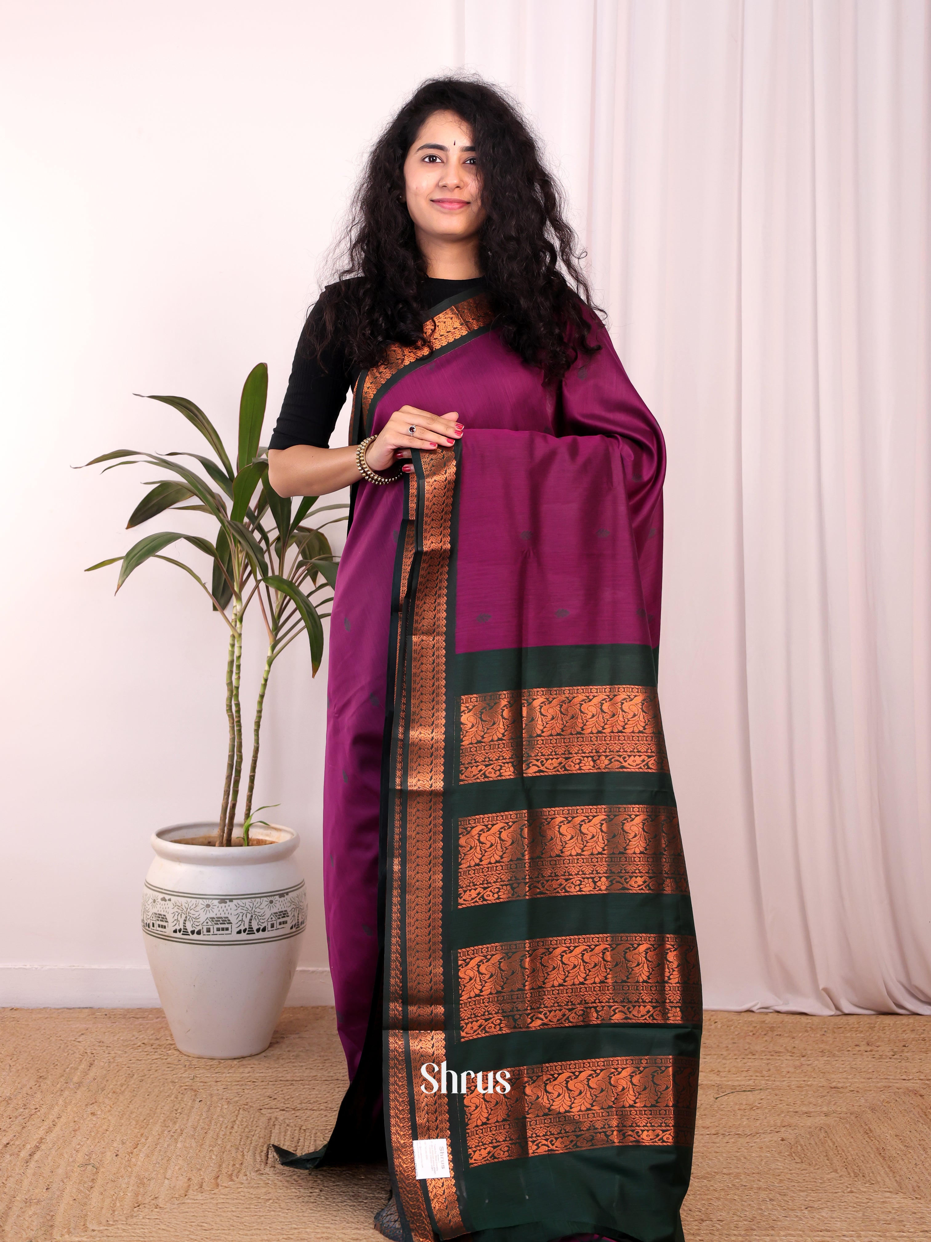 Purple & Green - Kalyani Cotton Saree - Shop on Shrus.com