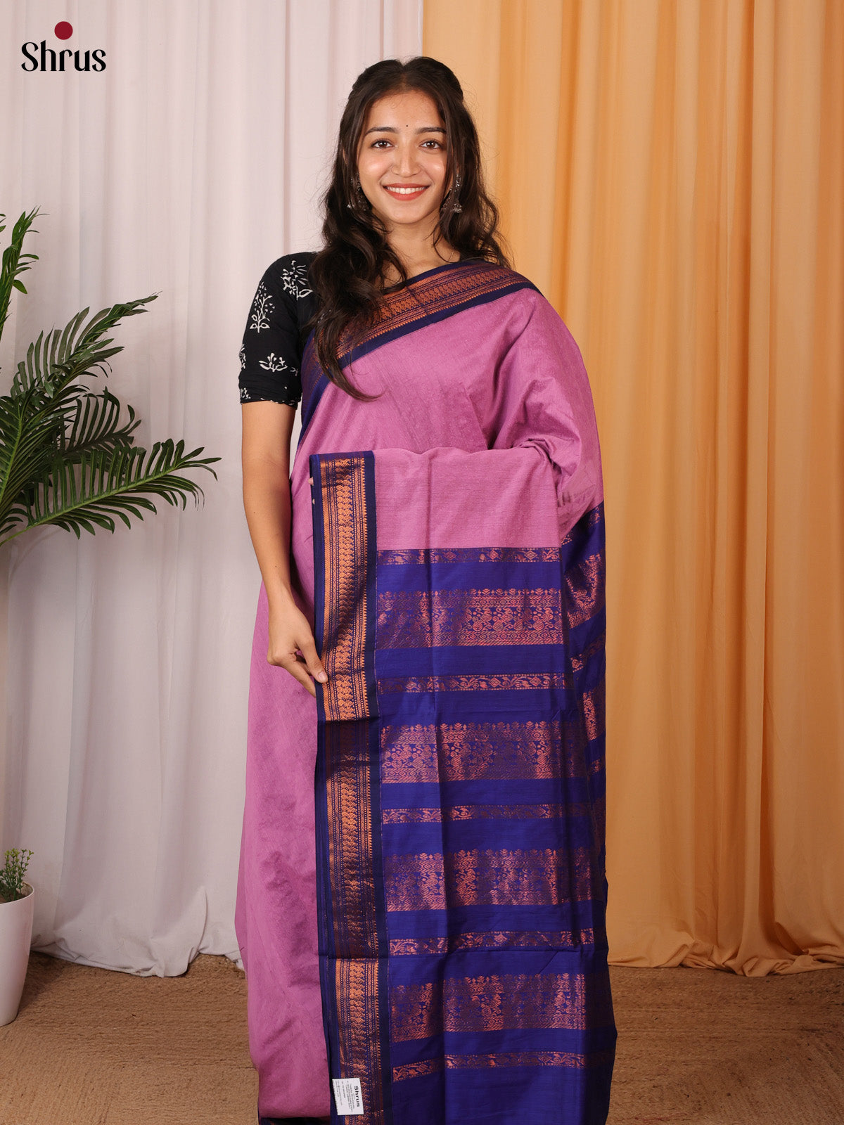 Pink & Blue - Kalyani Cotton Saree - Shop on Shrus.com