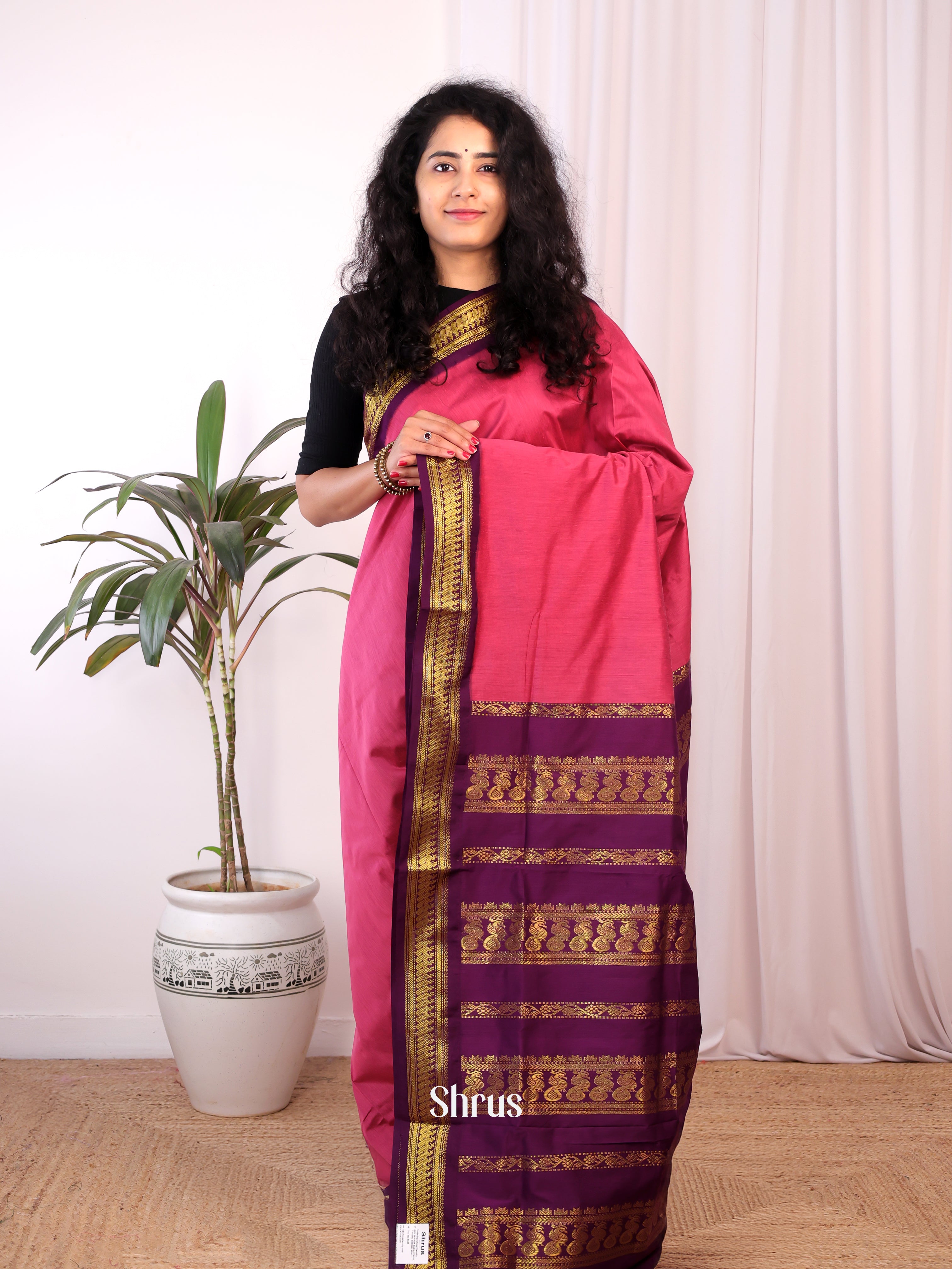 Pink & Purple - Kalyani Cotton Saree - Shop on Shrus.com