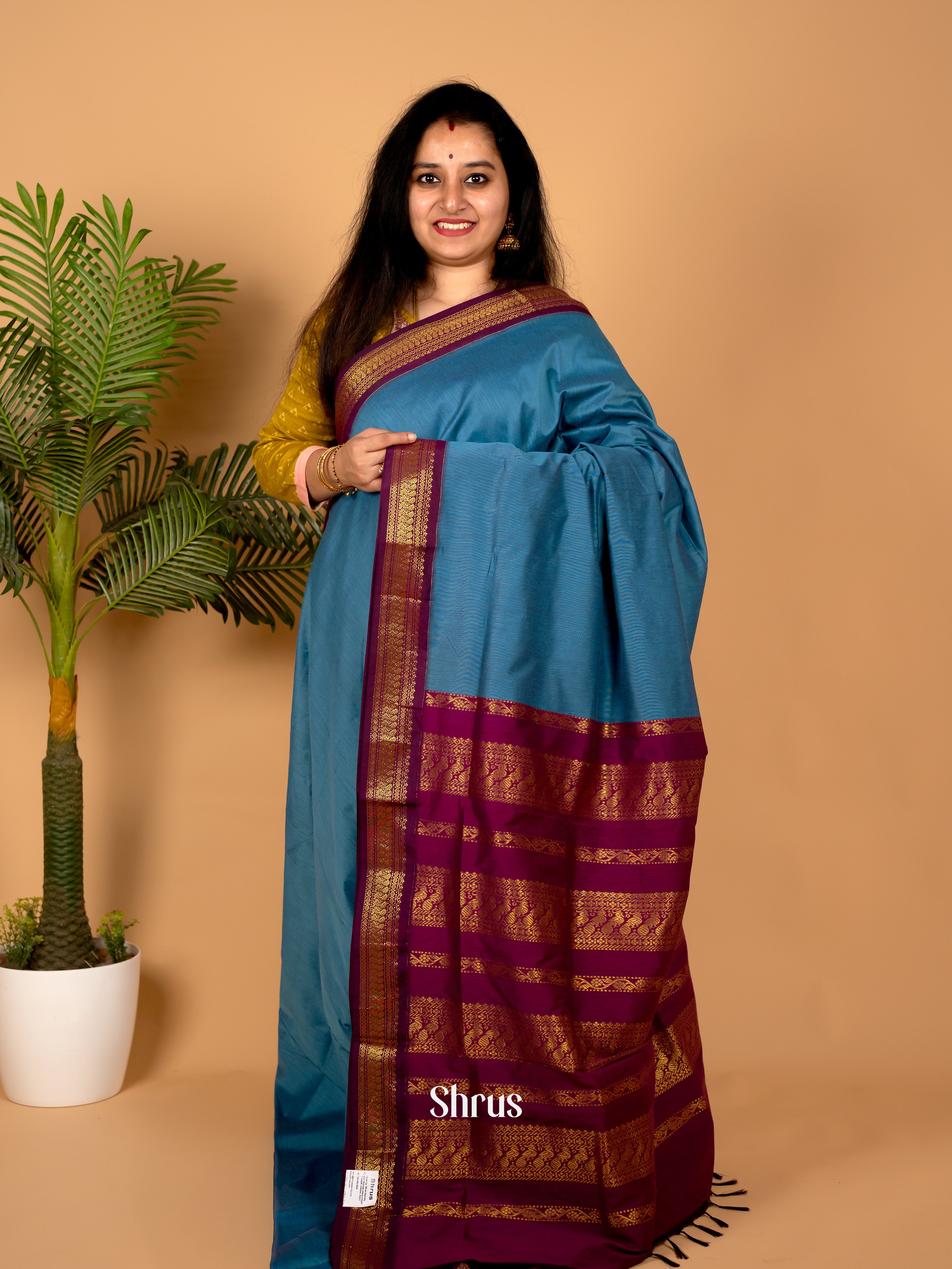 Blue & Purple - Kalyani Cotton Saree - Shop on Shrus.com
