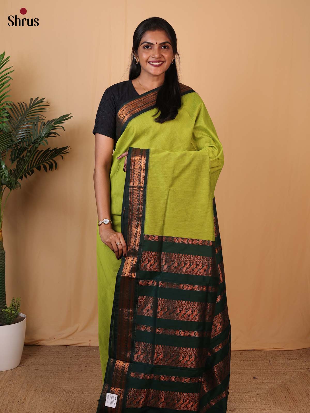 Lite Green & Green - Kalyani Cotton Saree - Shop on Shrus.com