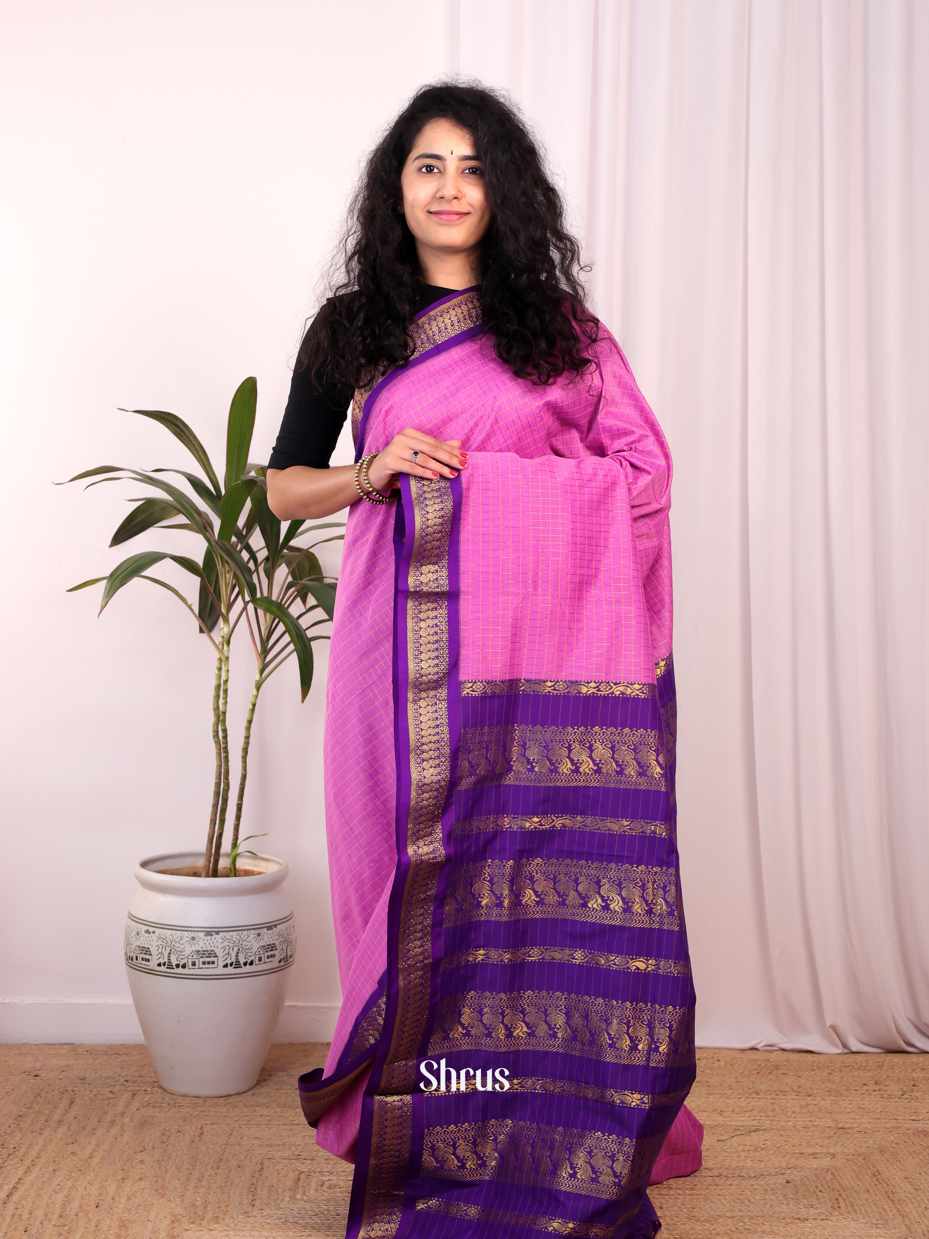 Pink & Violet - Kalyani Cotton Saree - Shop on Shrus.com
