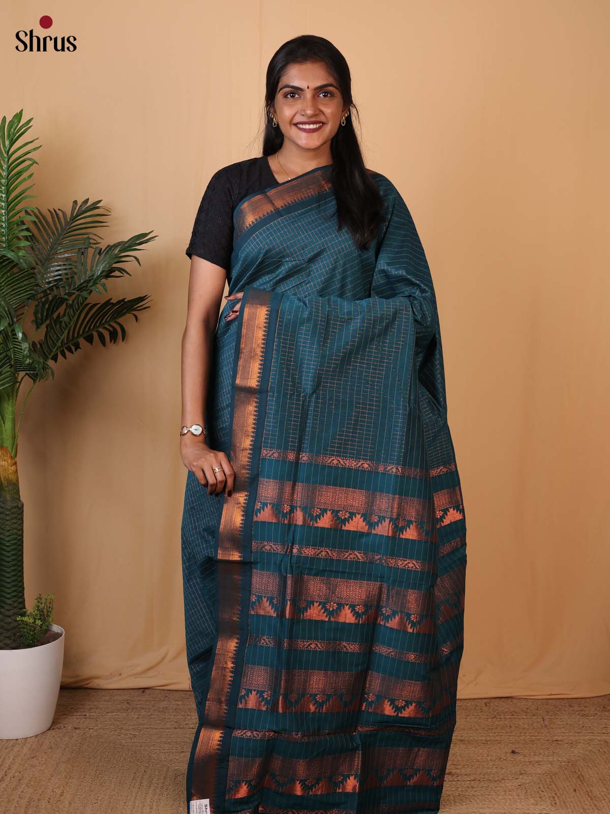 Blue - Kalyani Cotton Saree - Shop on Shrus.com