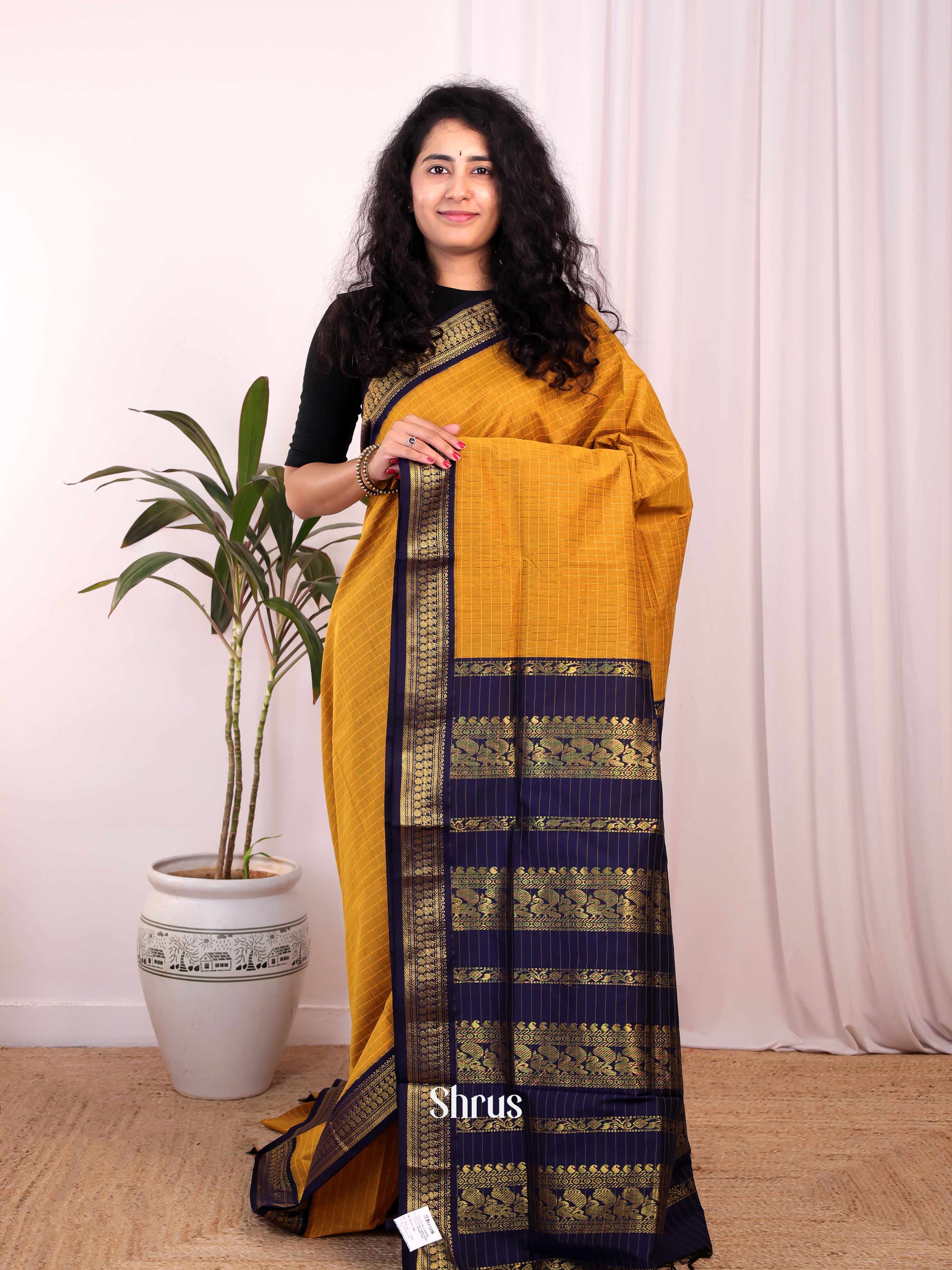 Mustard & Blue - Kalyani Cotton Saree - Shop on Shrus.com