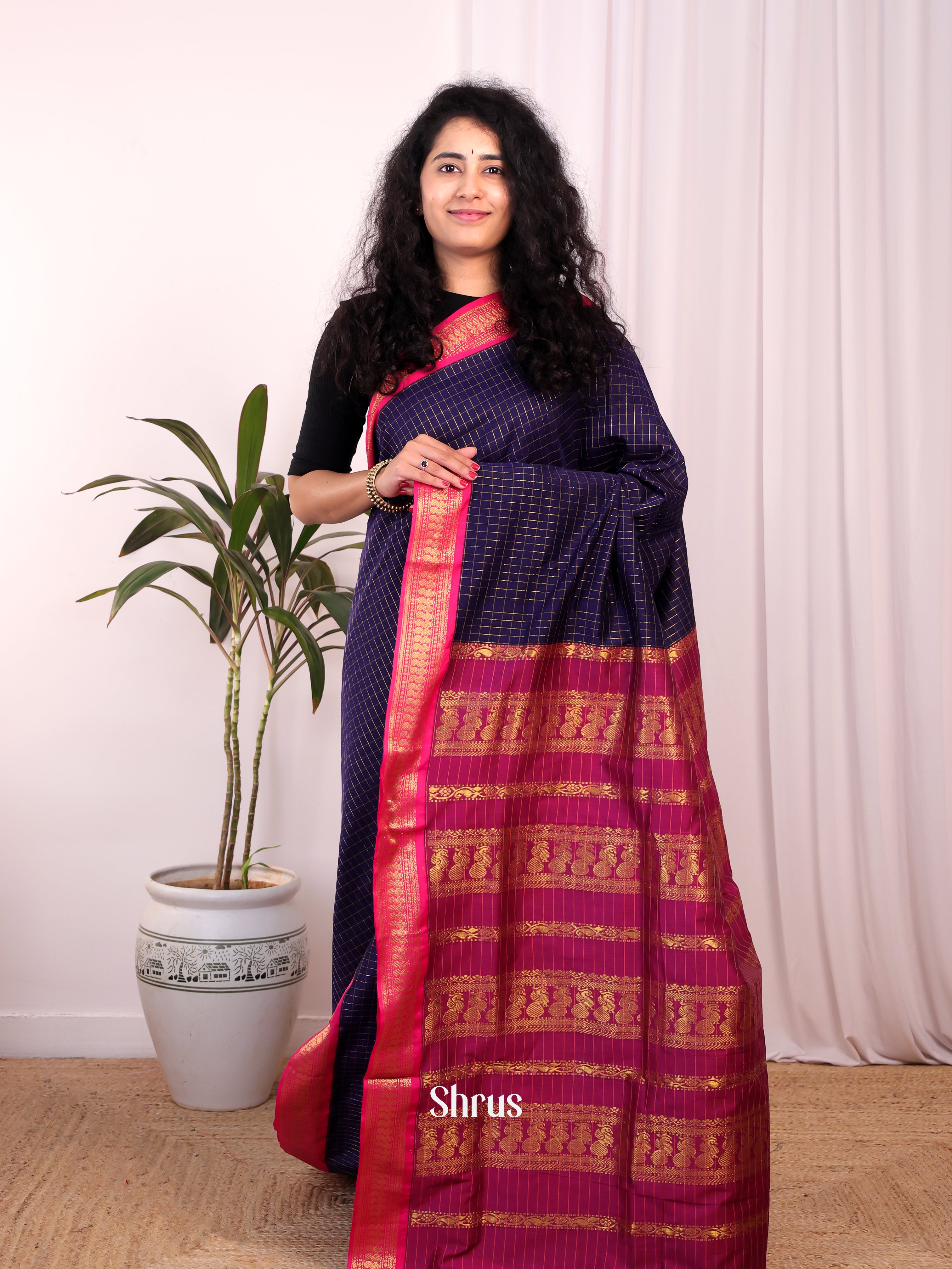 Violet & Pink - Kalyani Cotton Saree - Shop on Shrus.com
