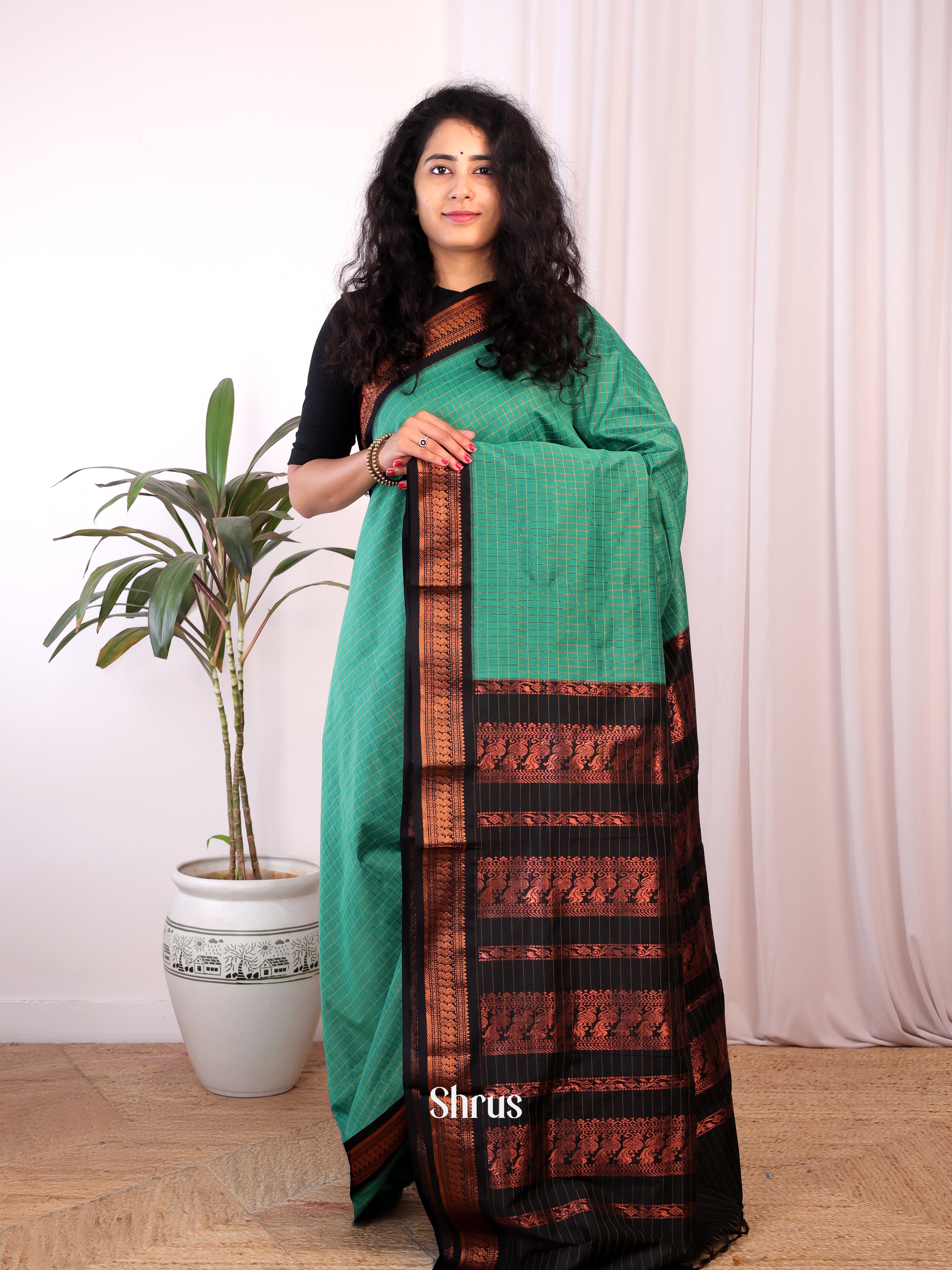Green & Black - Kalyani Cotton Saree - Shop on Shrus.com