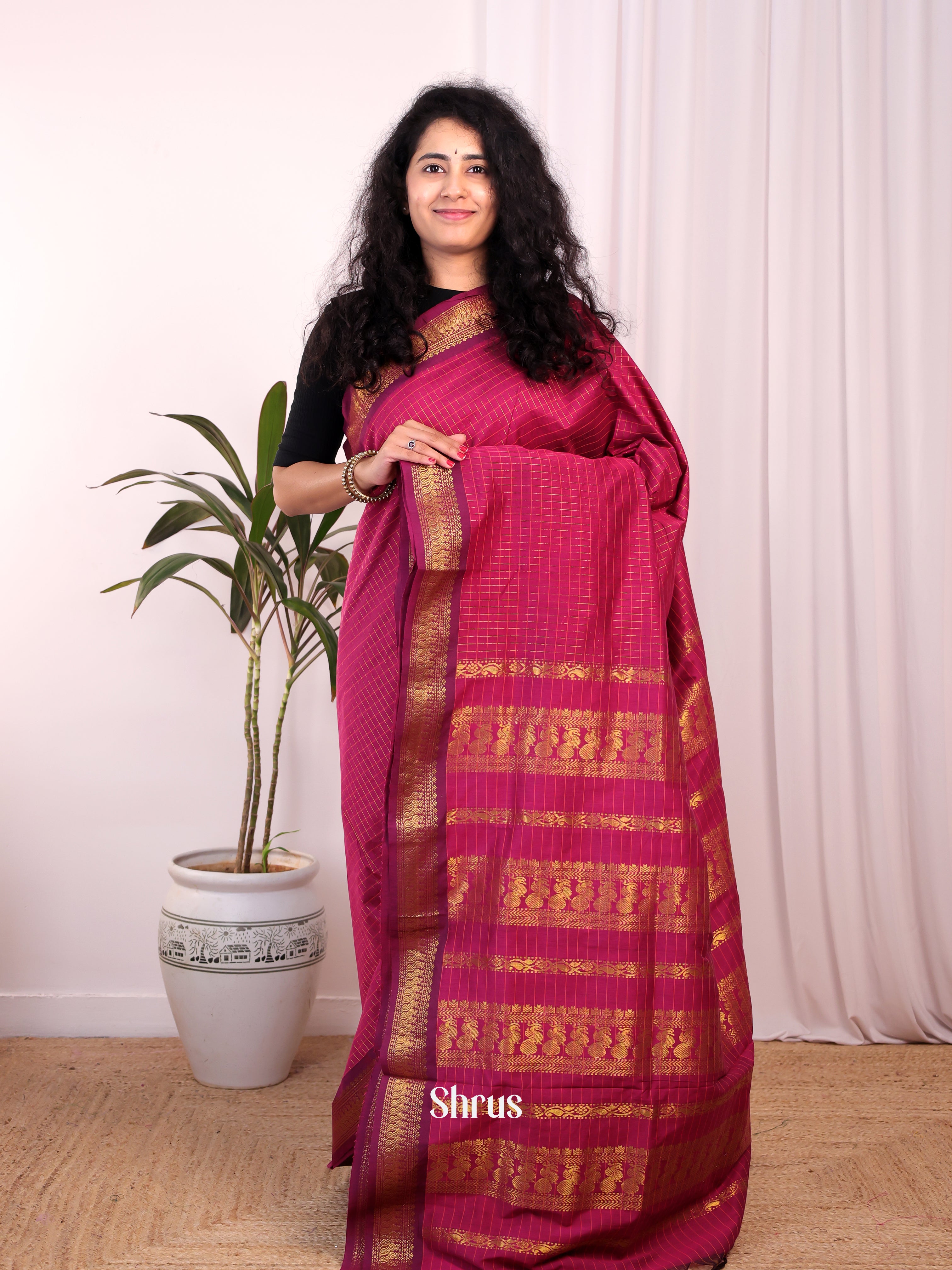 Maroon - Kalyani Cotton Saree - Shop on Shrus.com