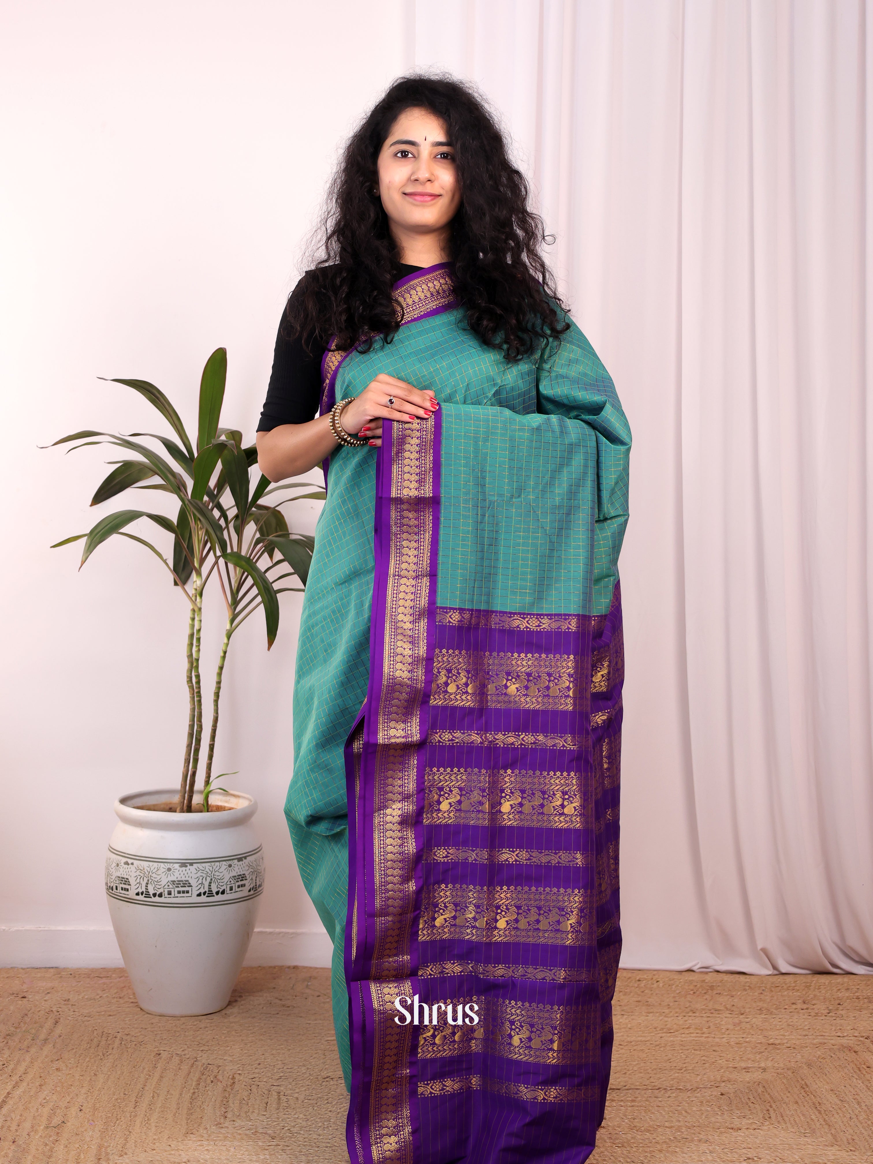 Green & Violet - Kalyani Cotton Saree - Shop on Shrus.com