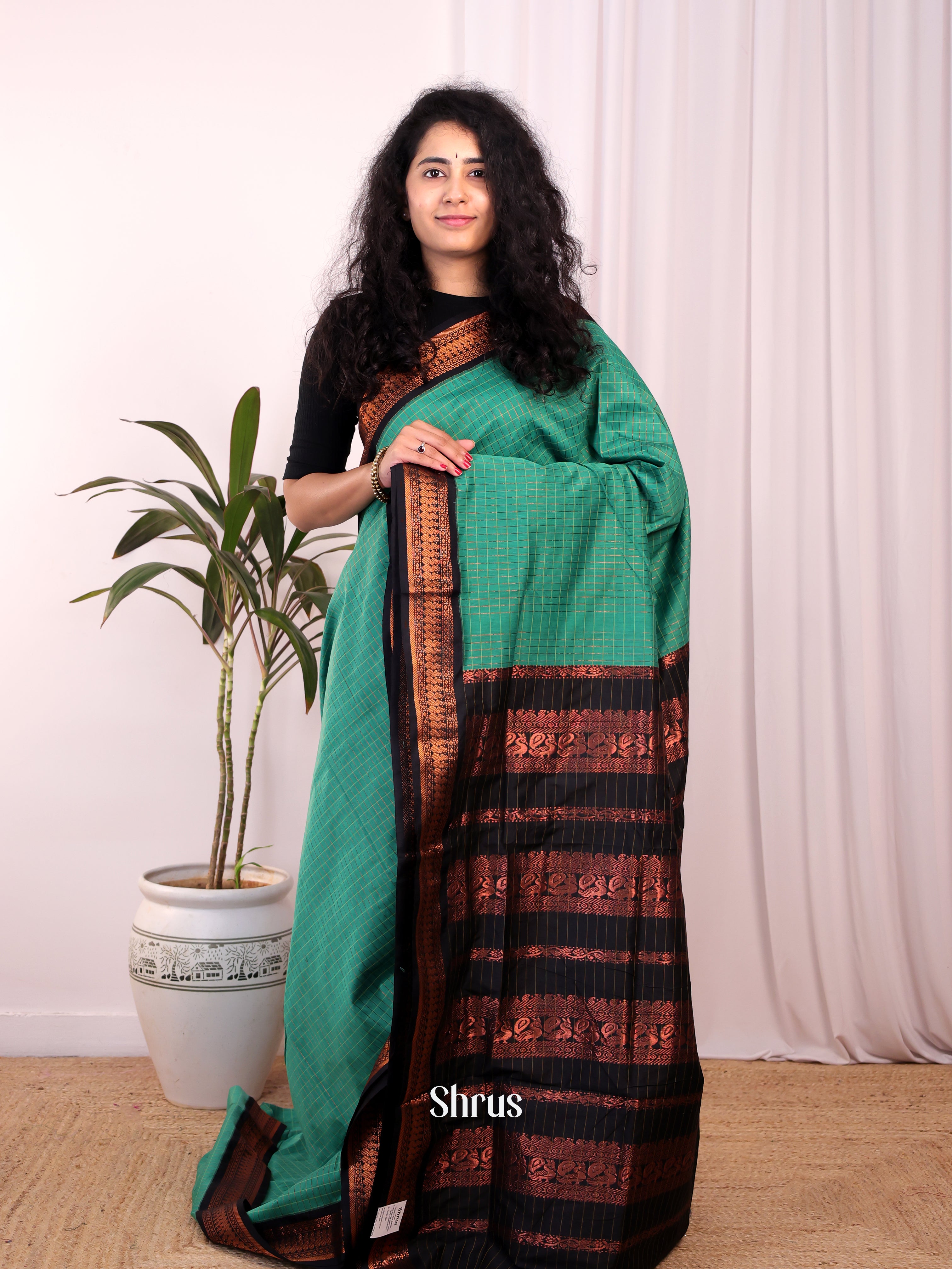 Green & Black - Kalyani Cotton Saree - Shop on Shrus.com