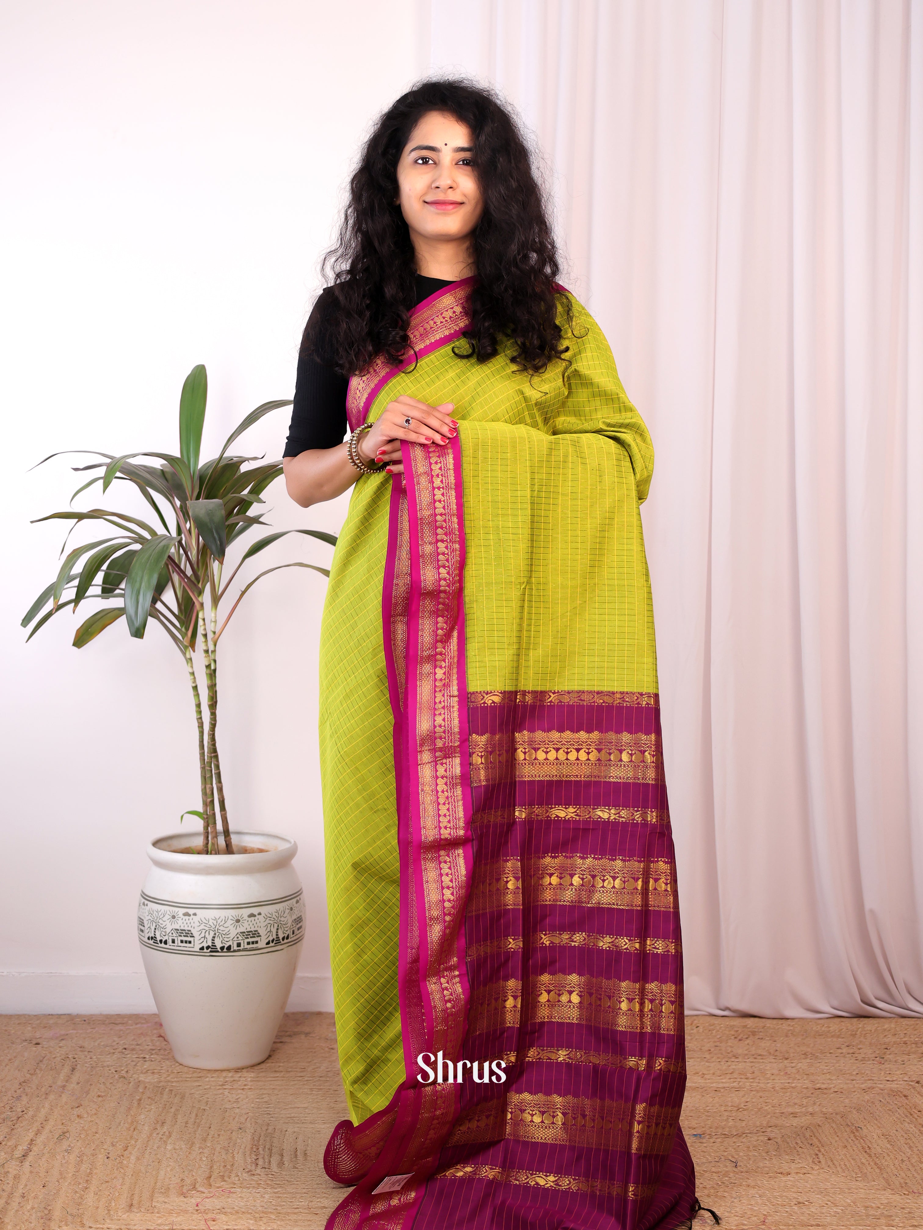 Green & Purple - Kalyani Cotton Saree - Shop on Shrus.com