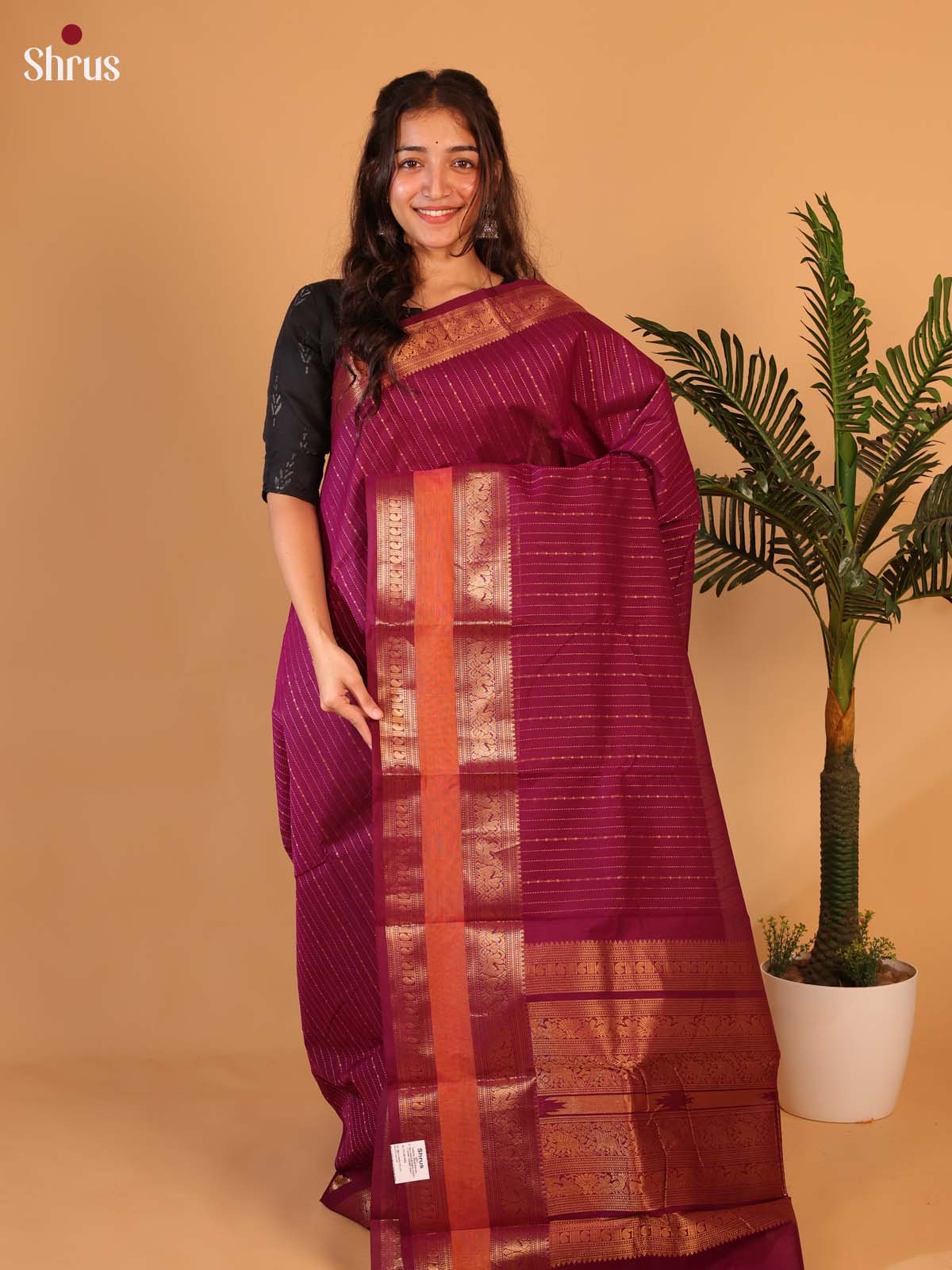 Purple & Orange - Chettinad Cotton Saree - Shop on Shrus.com