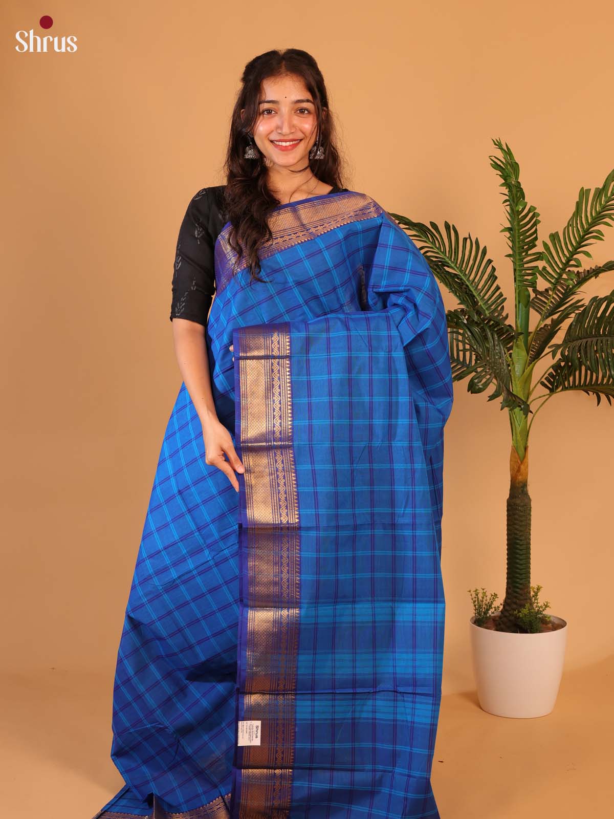Blue - Chettinad Cotton Saree - Shop on Shrus.com