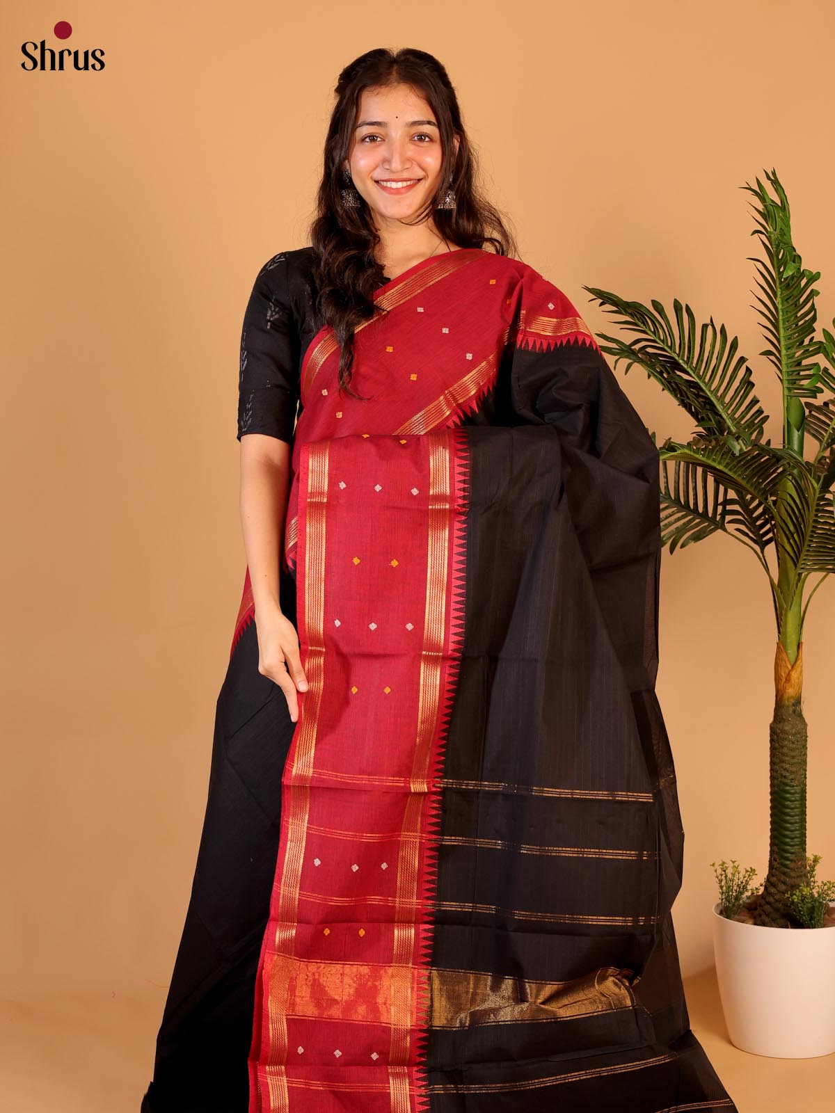 Black & Red - Chettinad Cotton Saree - Shop on Shrus.com