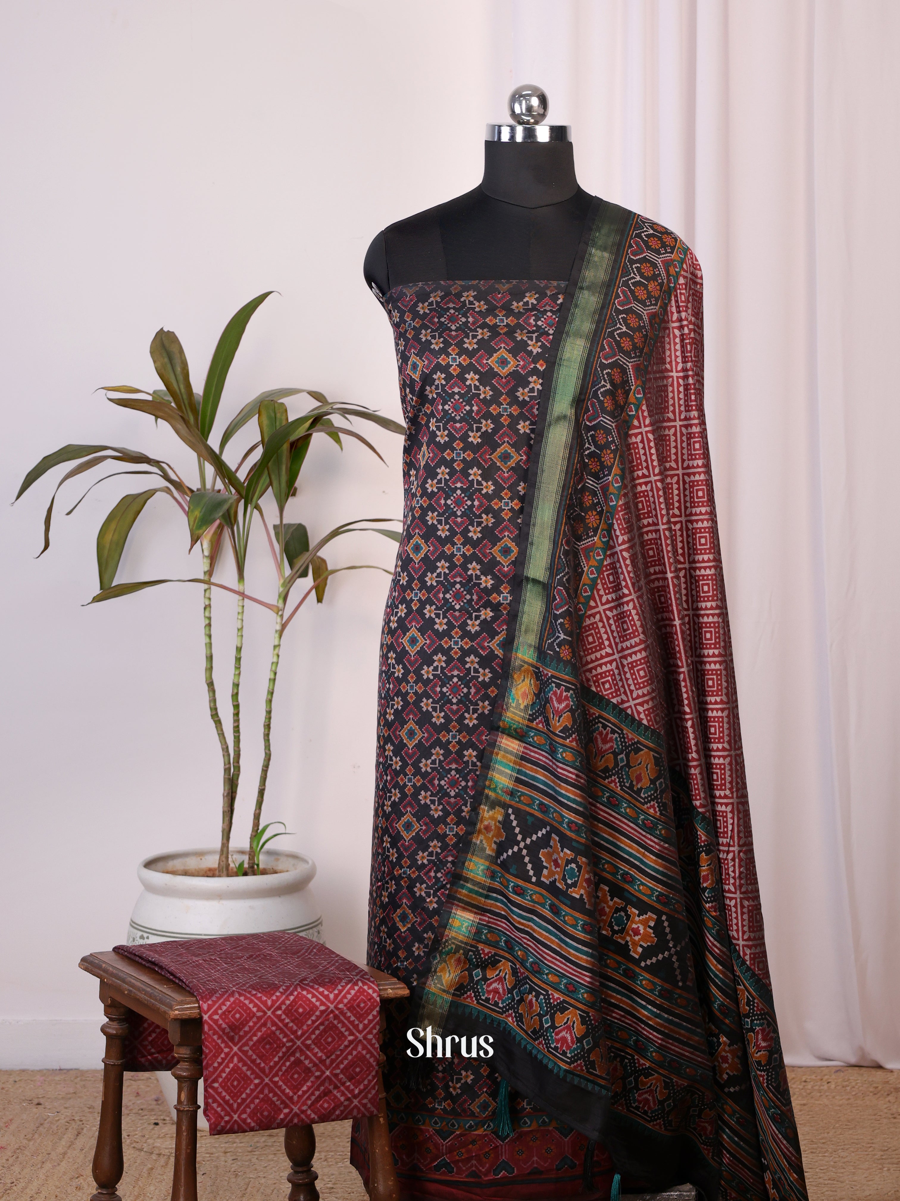 Black & Maroon - semi patola salwar - Shop on Shrus.com