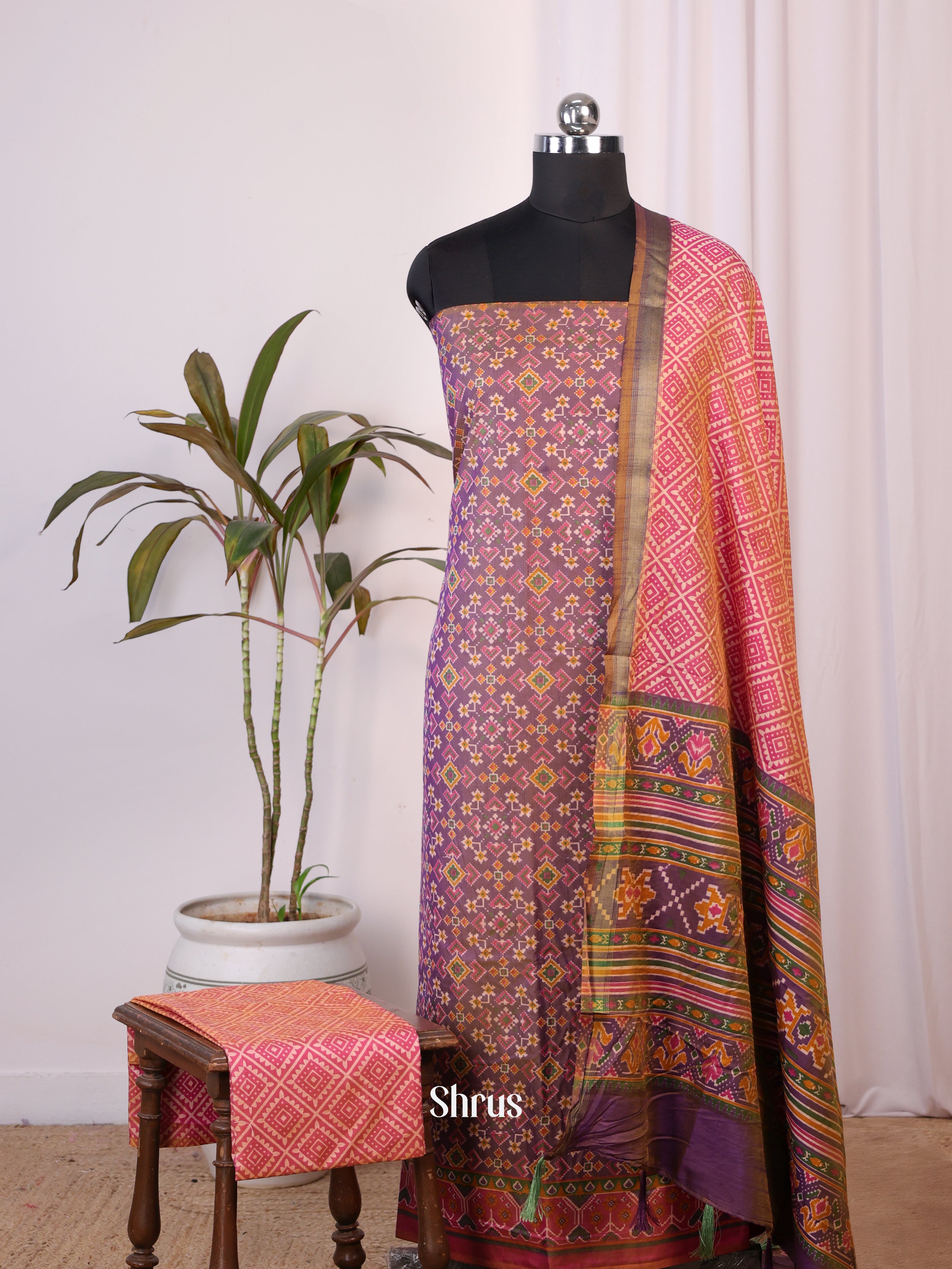 Purple & Pink - semi patola salwar - Shop on Shrus.com
