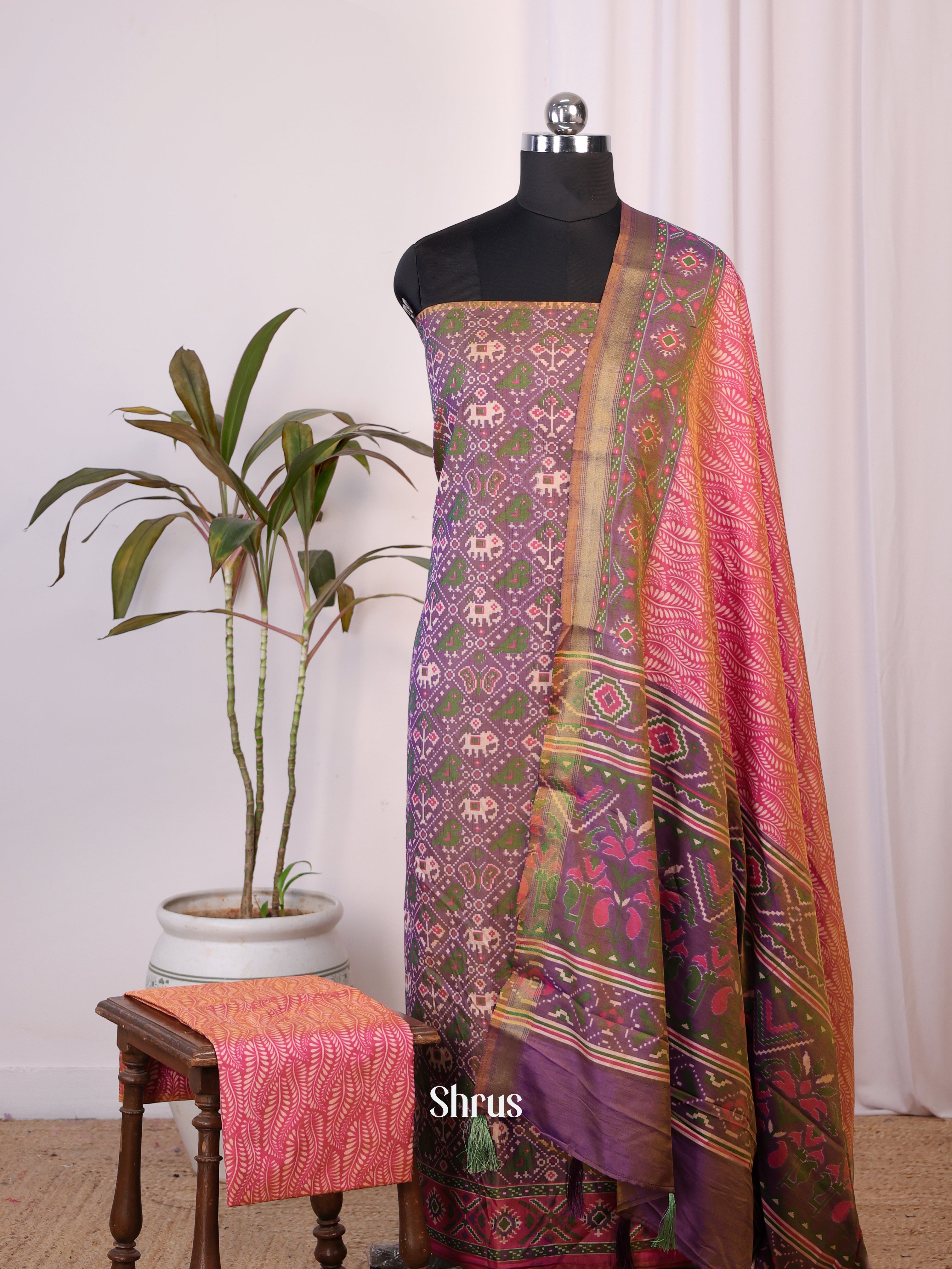 Purple & Pink- semi patola salwar - Shop on Shrus.com