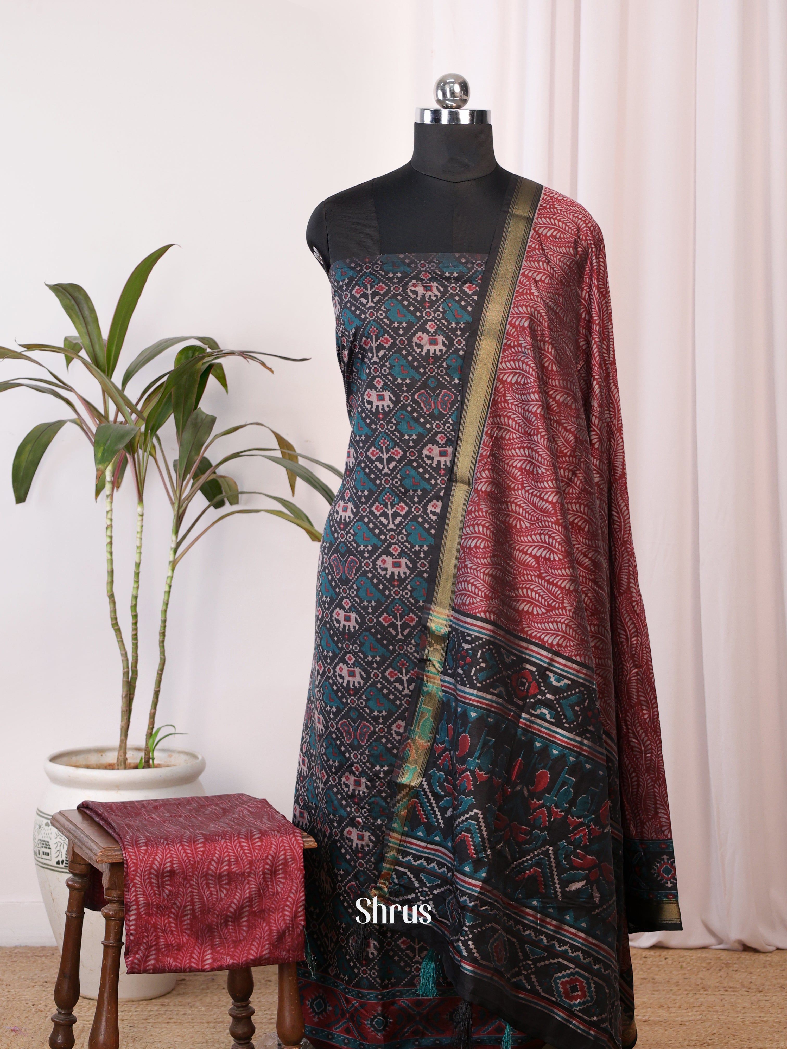 Black & Maroon - semi patola salwar - Shop on Shrus.com
