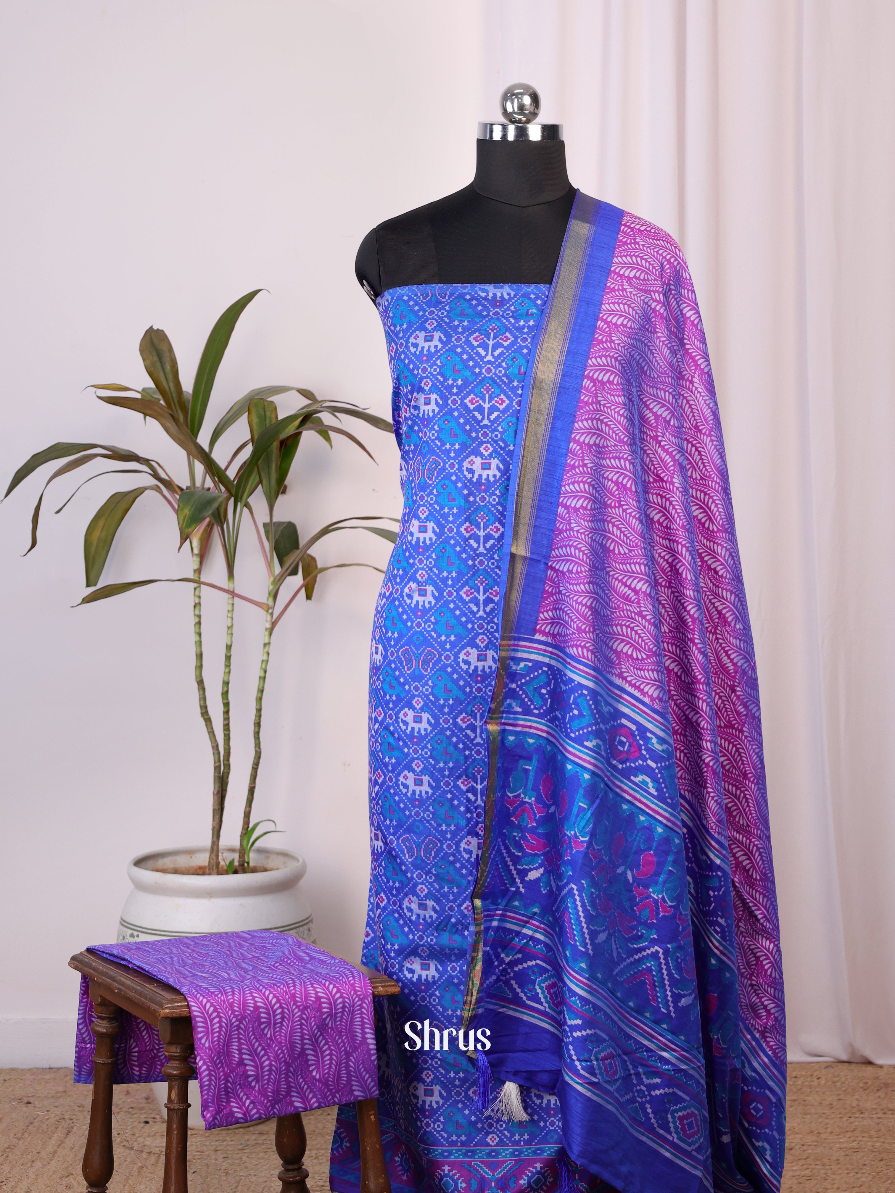 Blue & Purple - semi patola salwar - Shop on Shrus.com