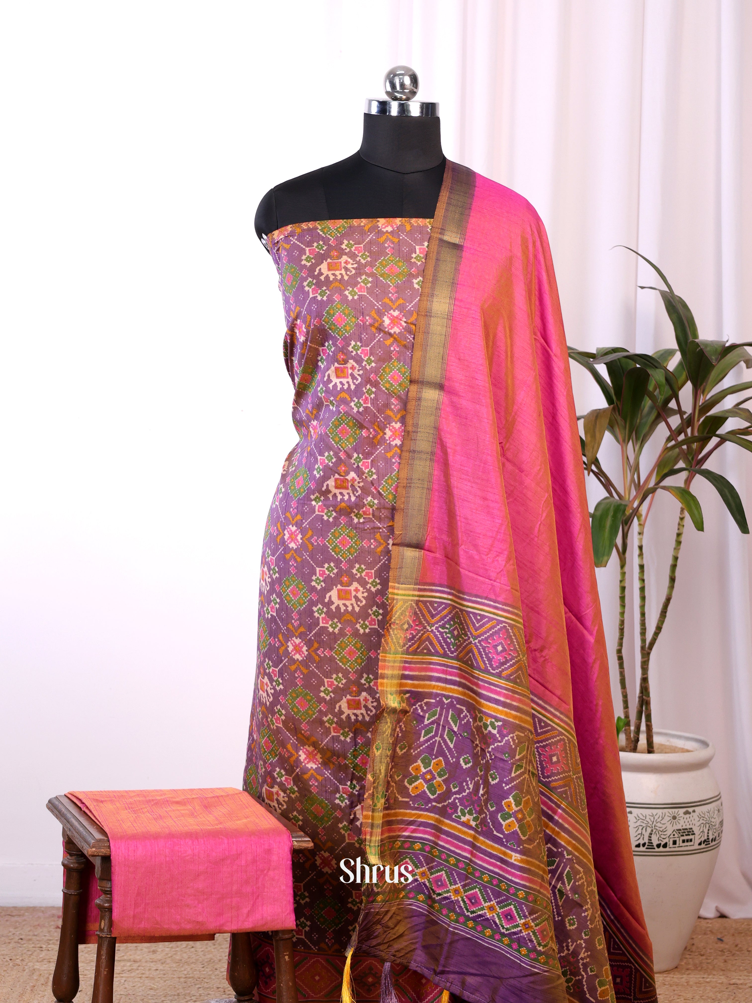 Purple & Pink - semi patola salwar - Shop on Shrus.com