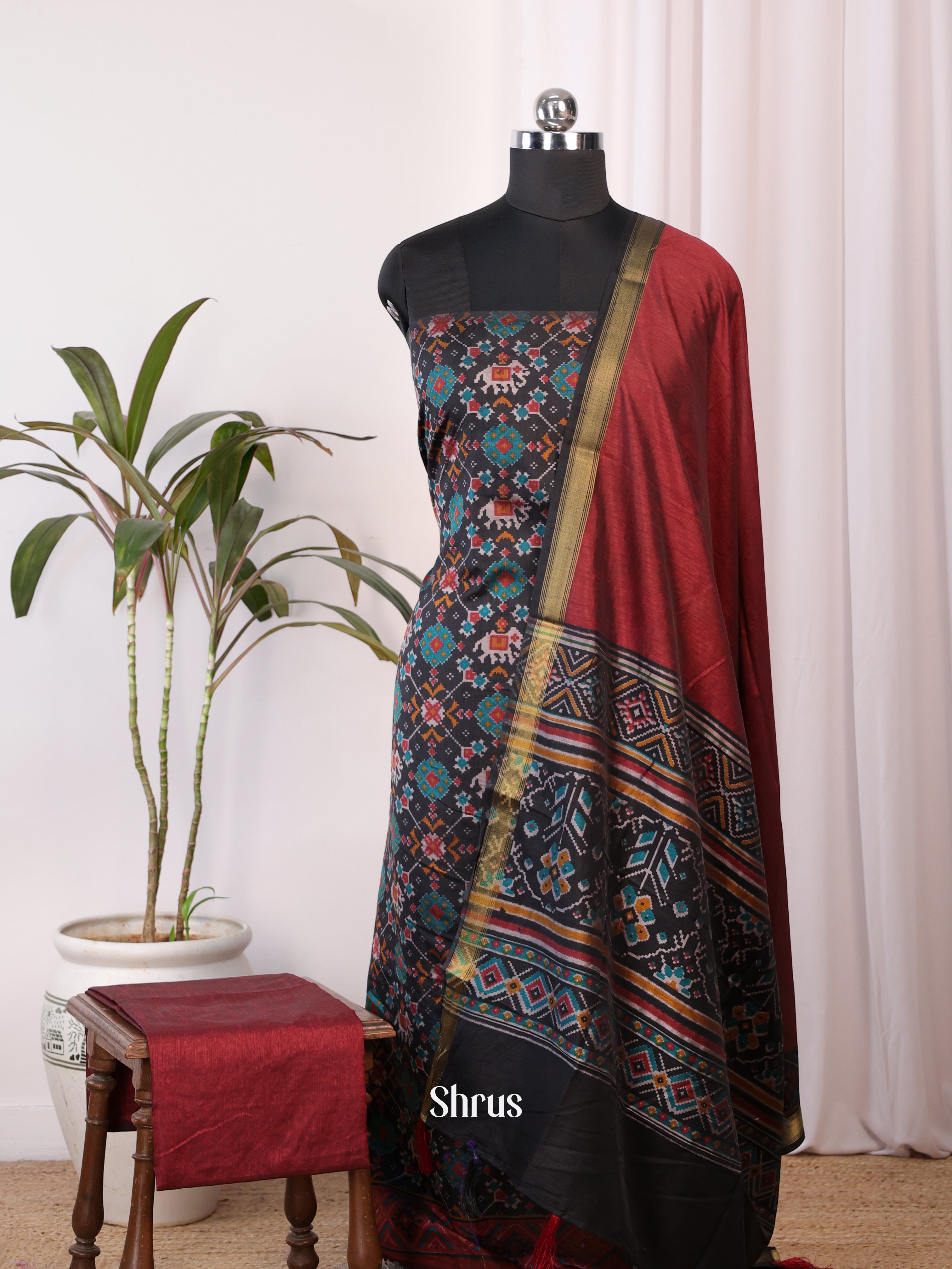 Black & Maroon - semi patola salwar - Shop on Shrus.com