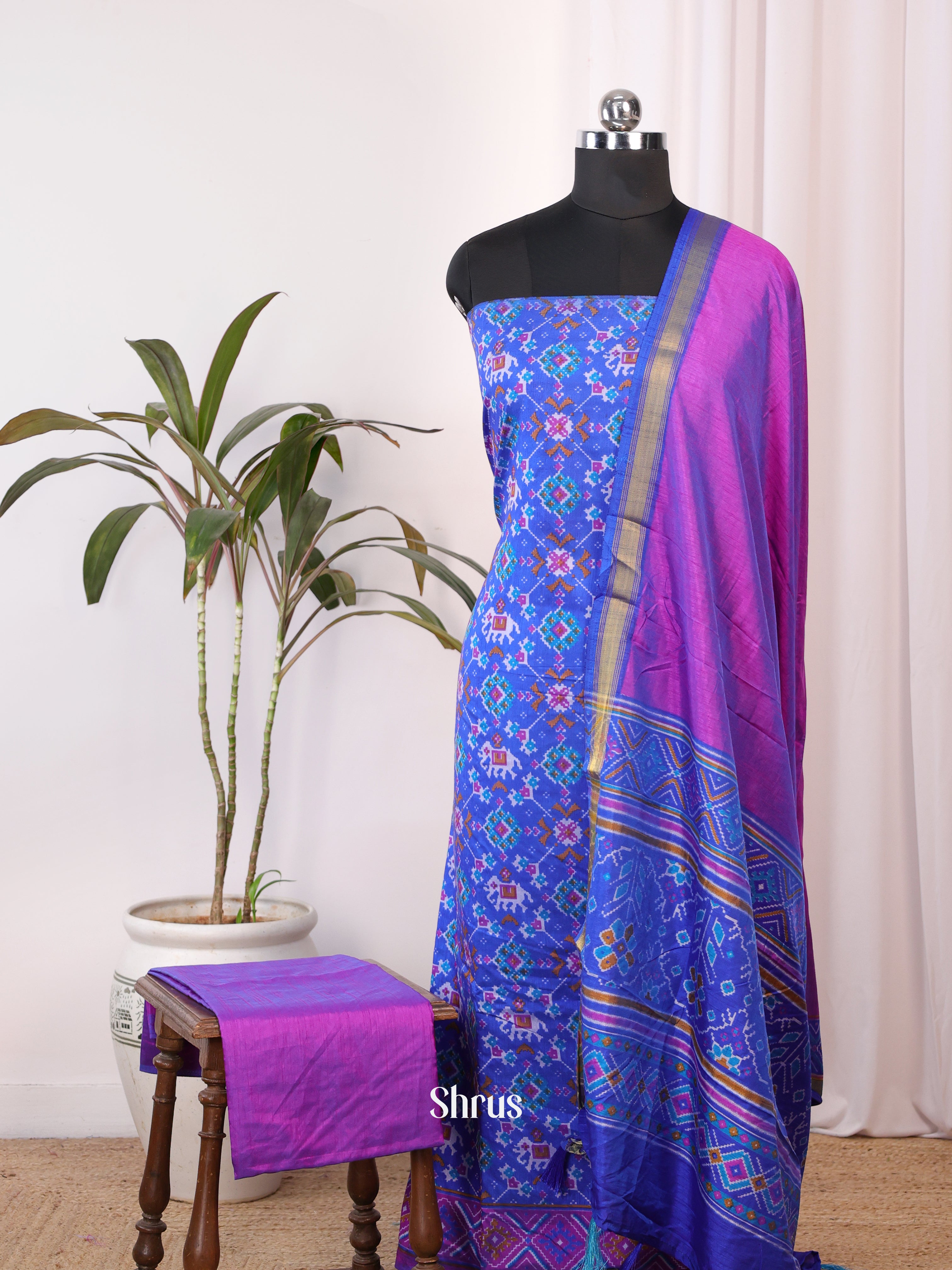 Blue & Purple - semi patola salwar - Shop on Shrus.com