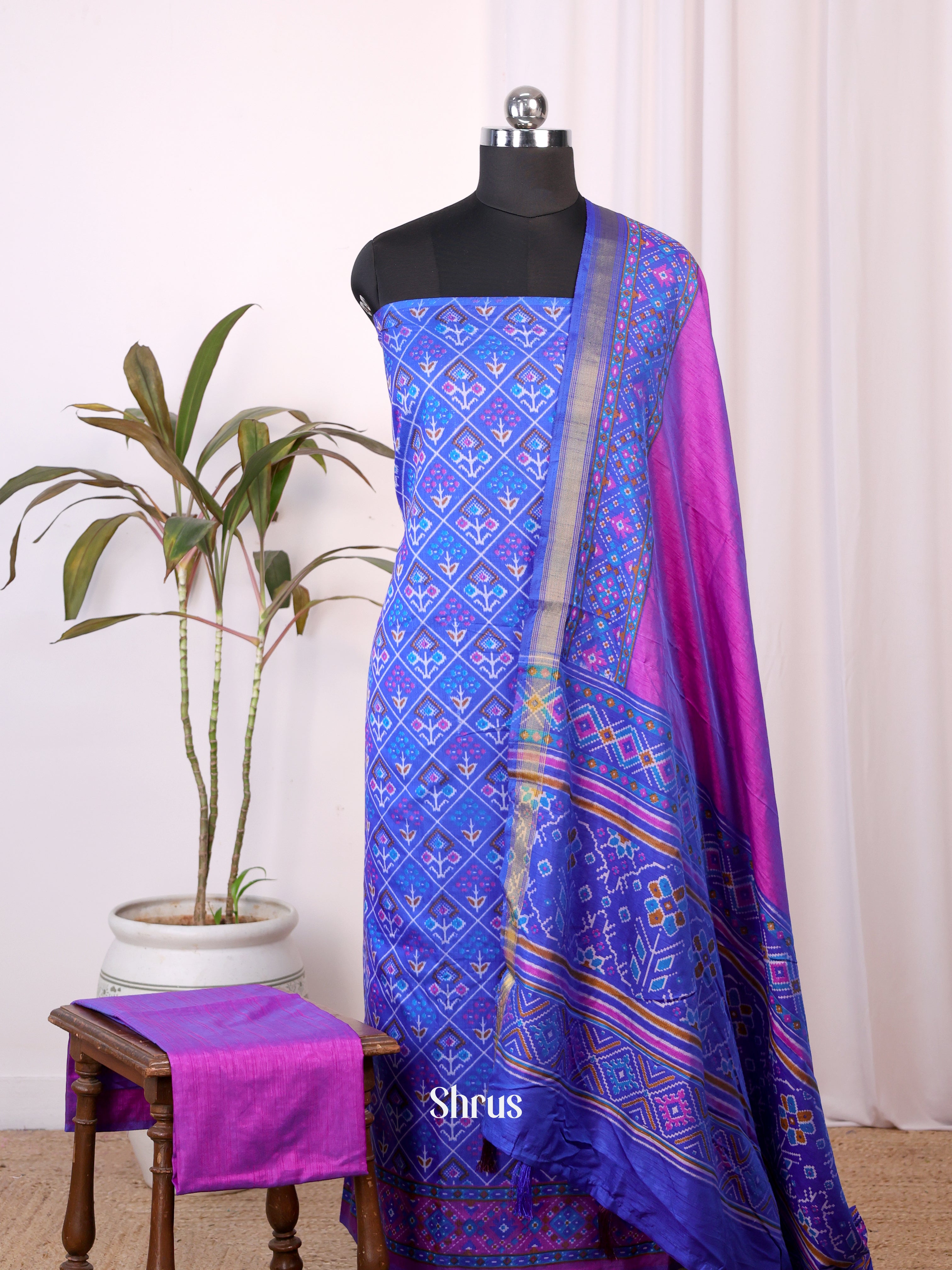 Blue & Purple - semi patola salwar - Shop on Shrus.com