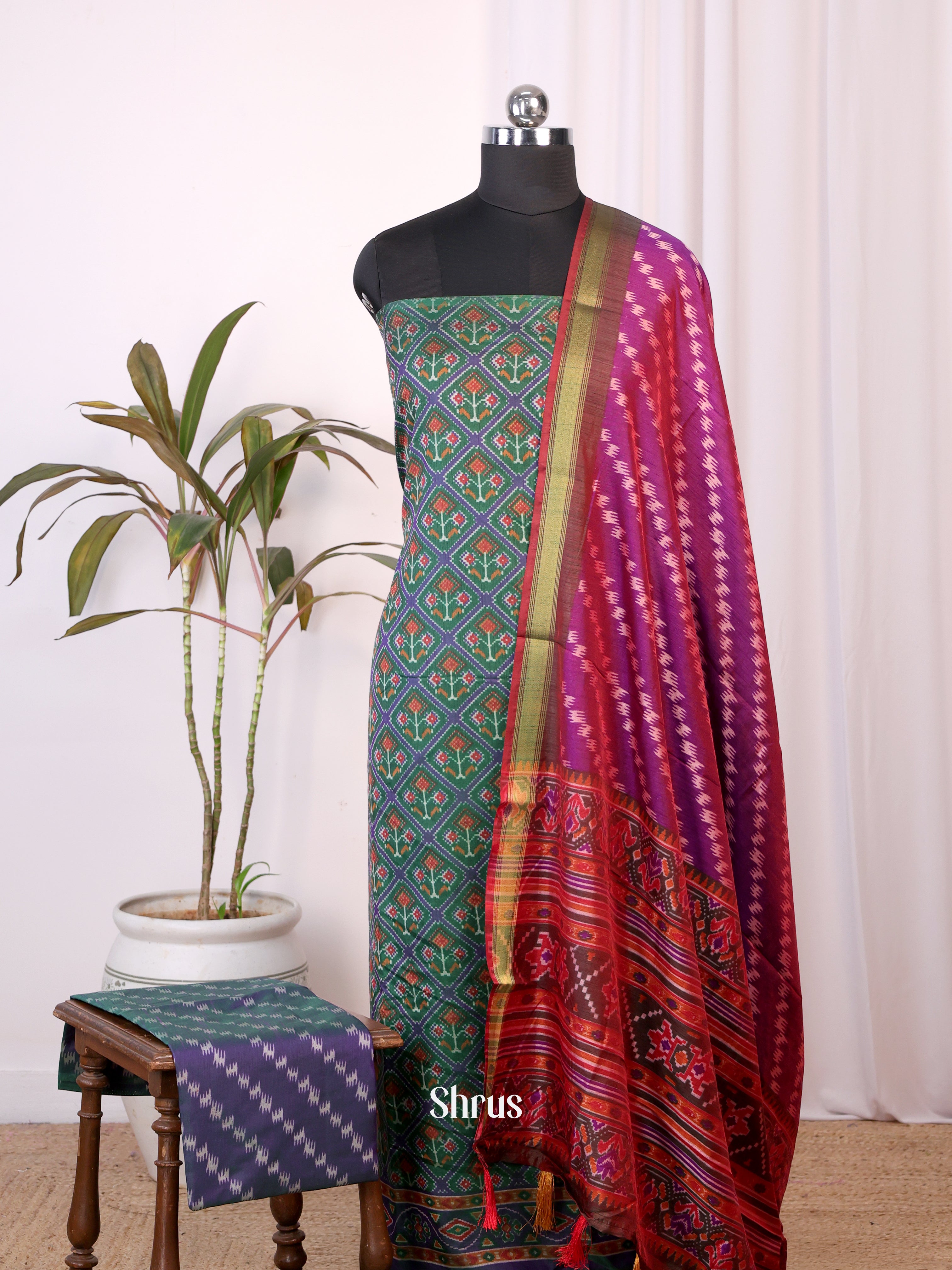 Green & Purple - semi patola salwar - Shop on Shrus.com