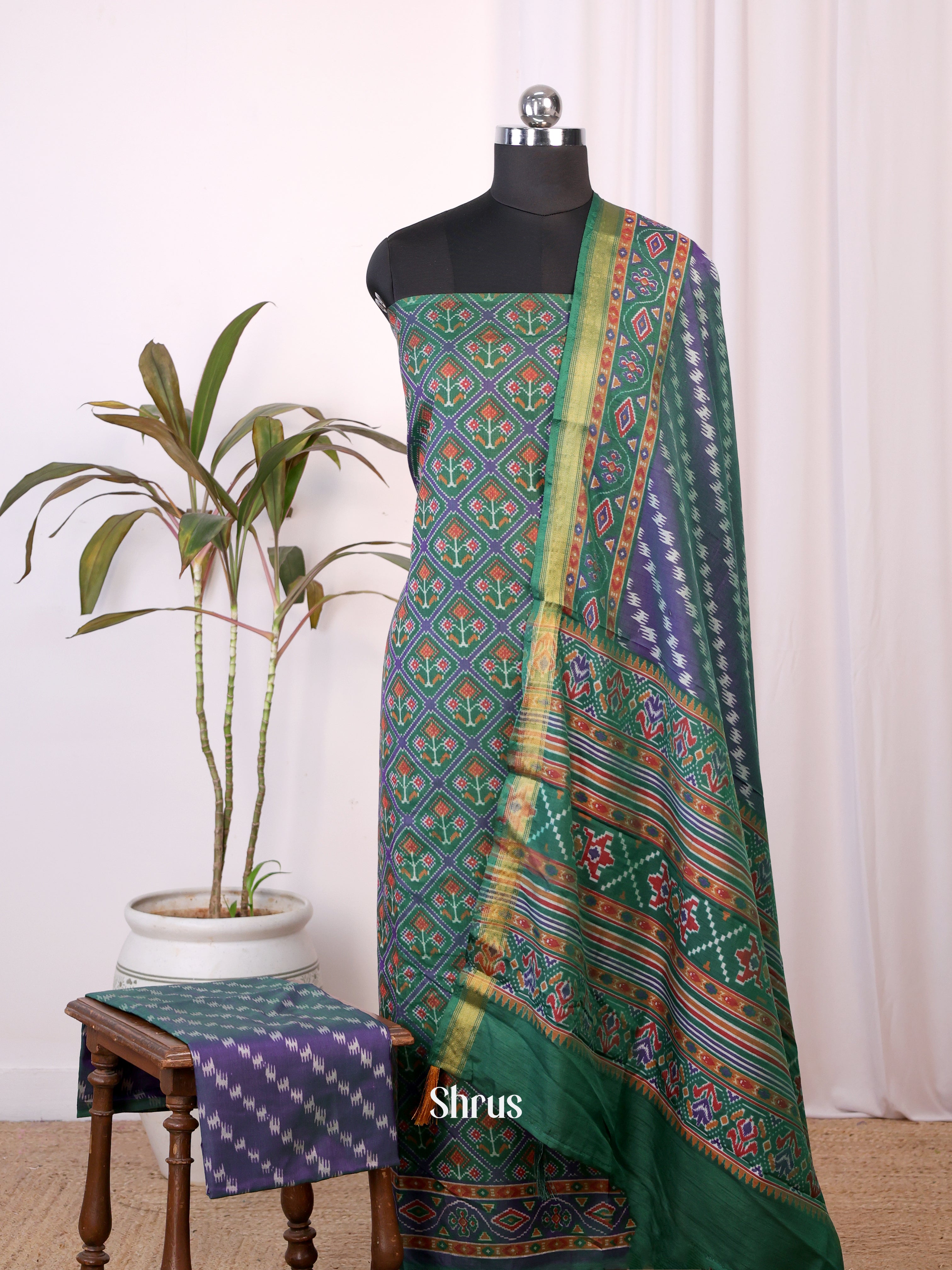 Green & Purple - semi patola salwar - Shop on Shrus.com