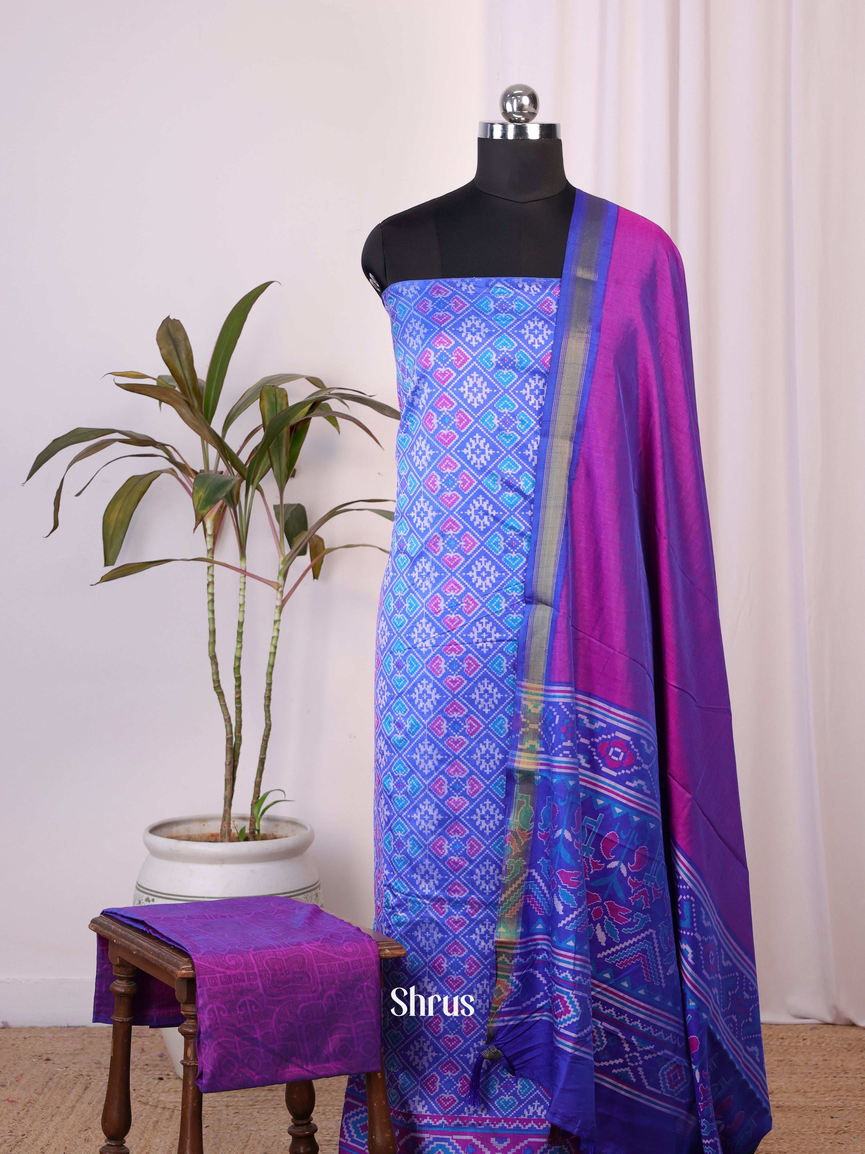 Blue & Purple - semi patola salwar - Shop on Shrus.com