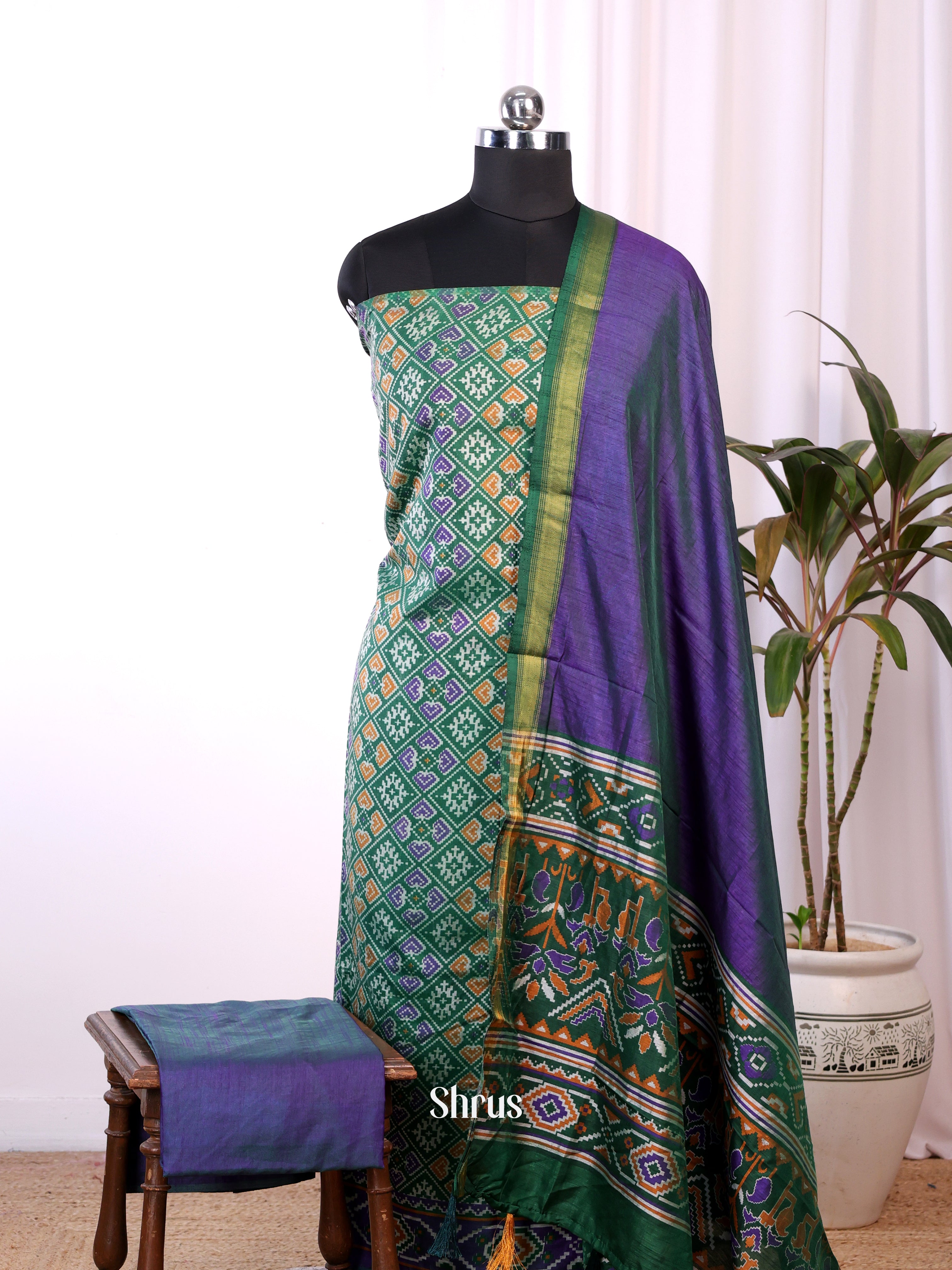 Green & Purple - semi patola salwar - Shop on Shrus.com