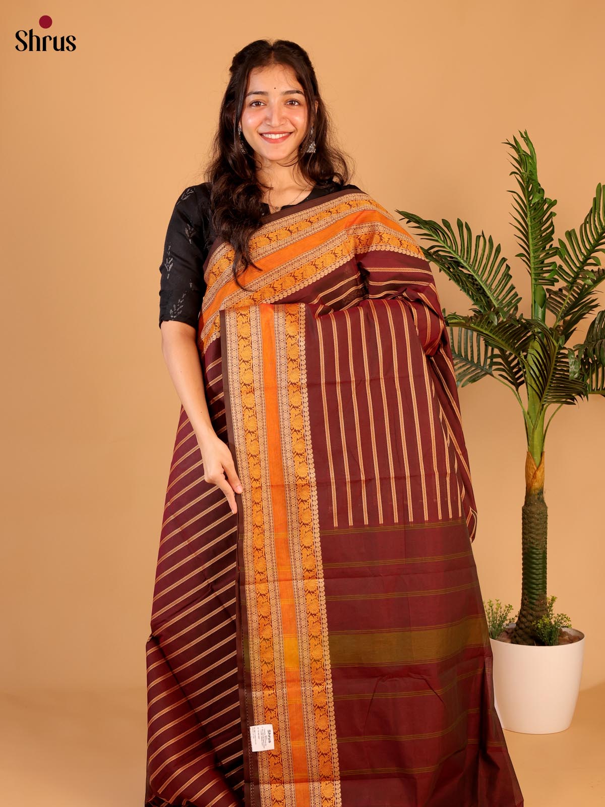 Brown - Chettinad Cotton Saree - Shop on Shrus.com