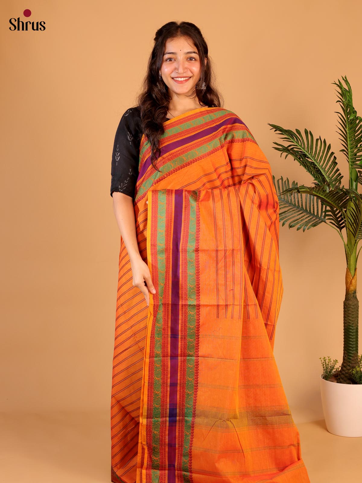 Orange- Chettinad Cotton Saree - Shop on Shrus.com