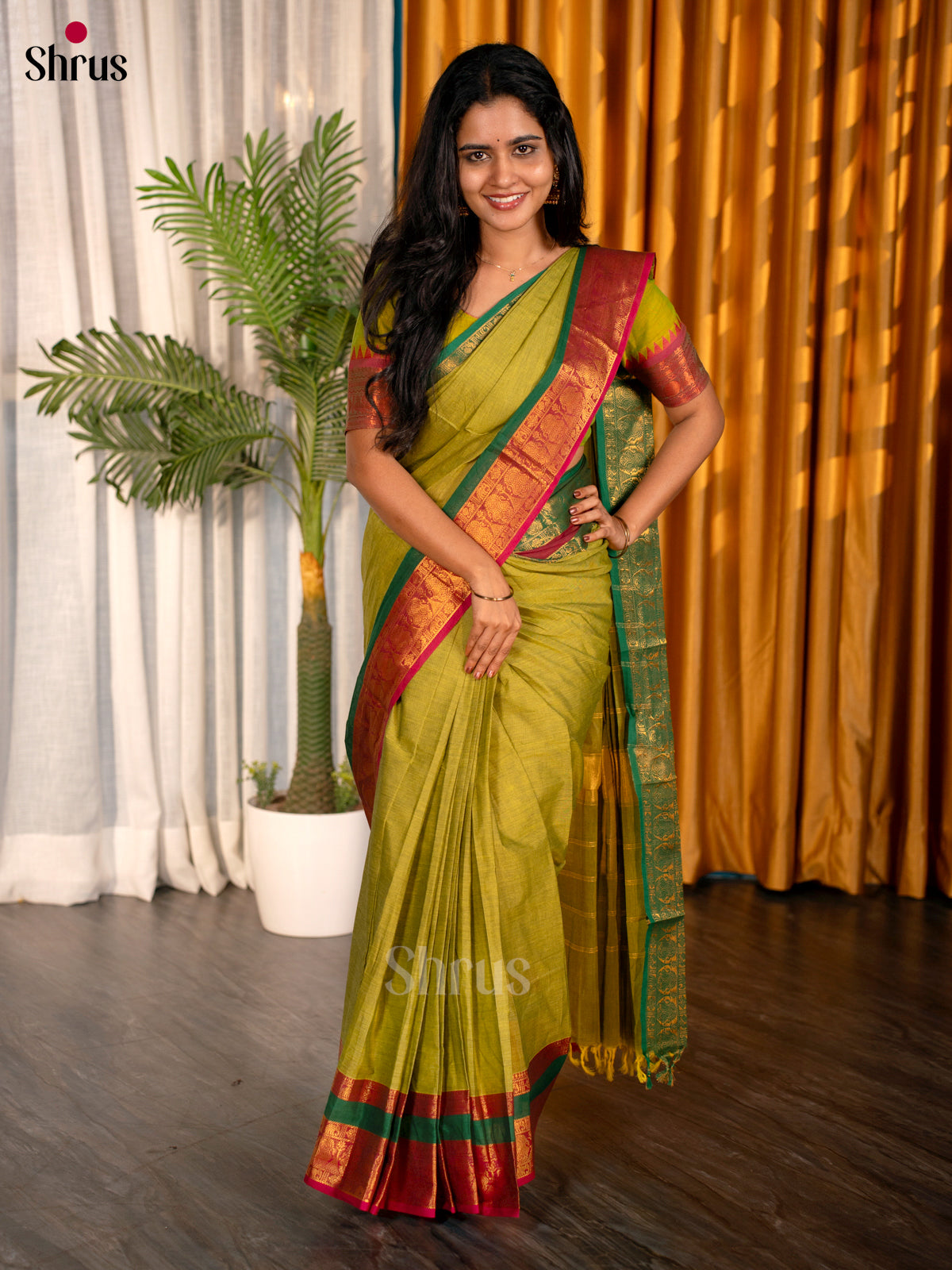 Green & Red - Chettinad Cotton Saree - Shop on Shrus.com