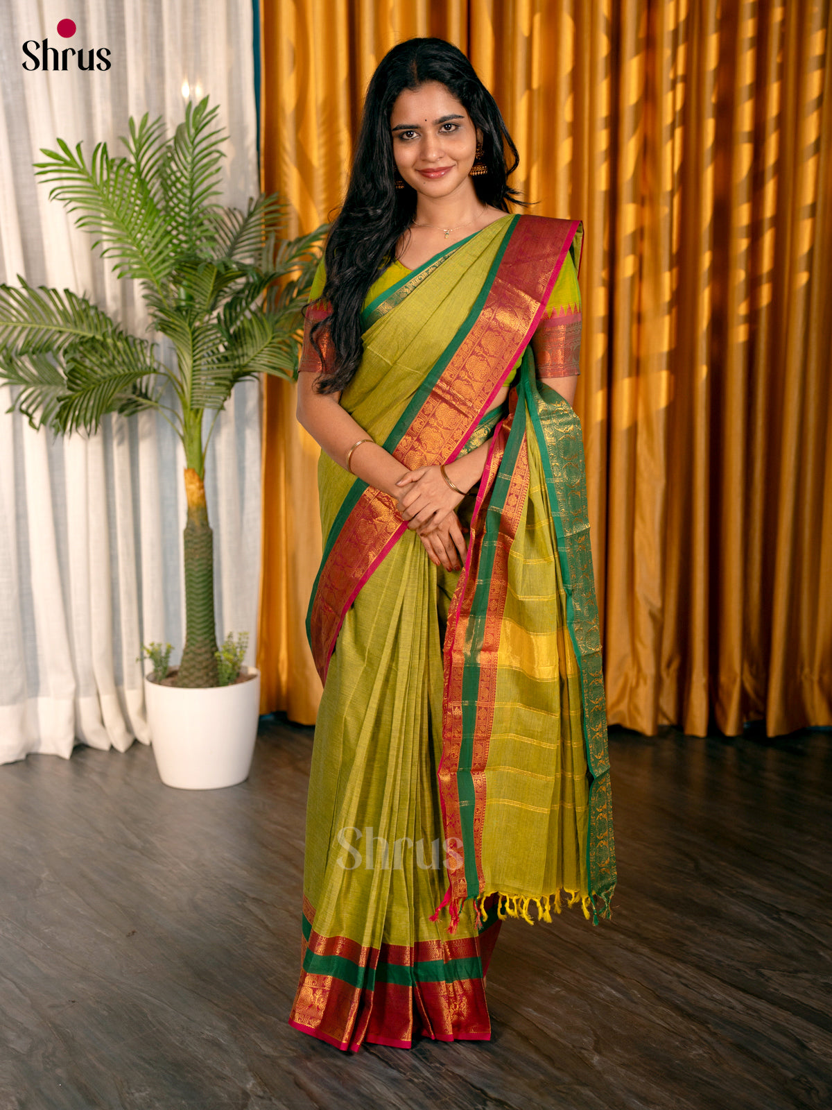 Green & Red - Chettinad Cotton Saree - Shop on Shrus.com