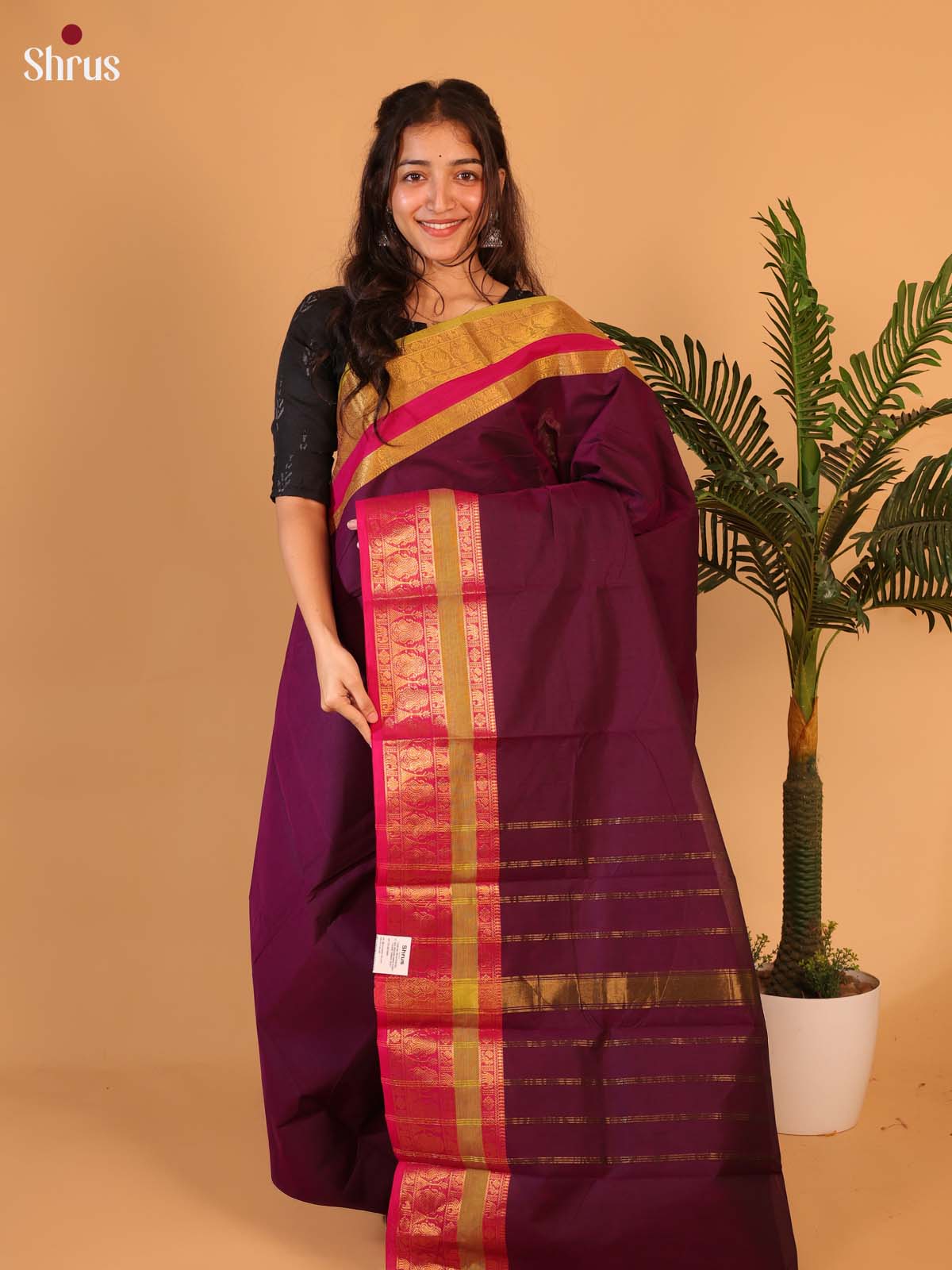 Purple & Pink - Chettinad Cotton Saree - Shop on Shrus.com