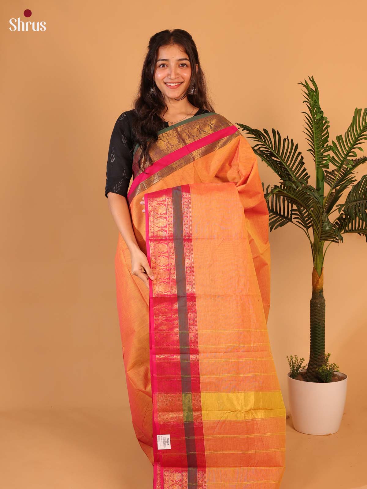 Orange & Pink - Chettinad Cotton Saree - Shop on Shrus.com