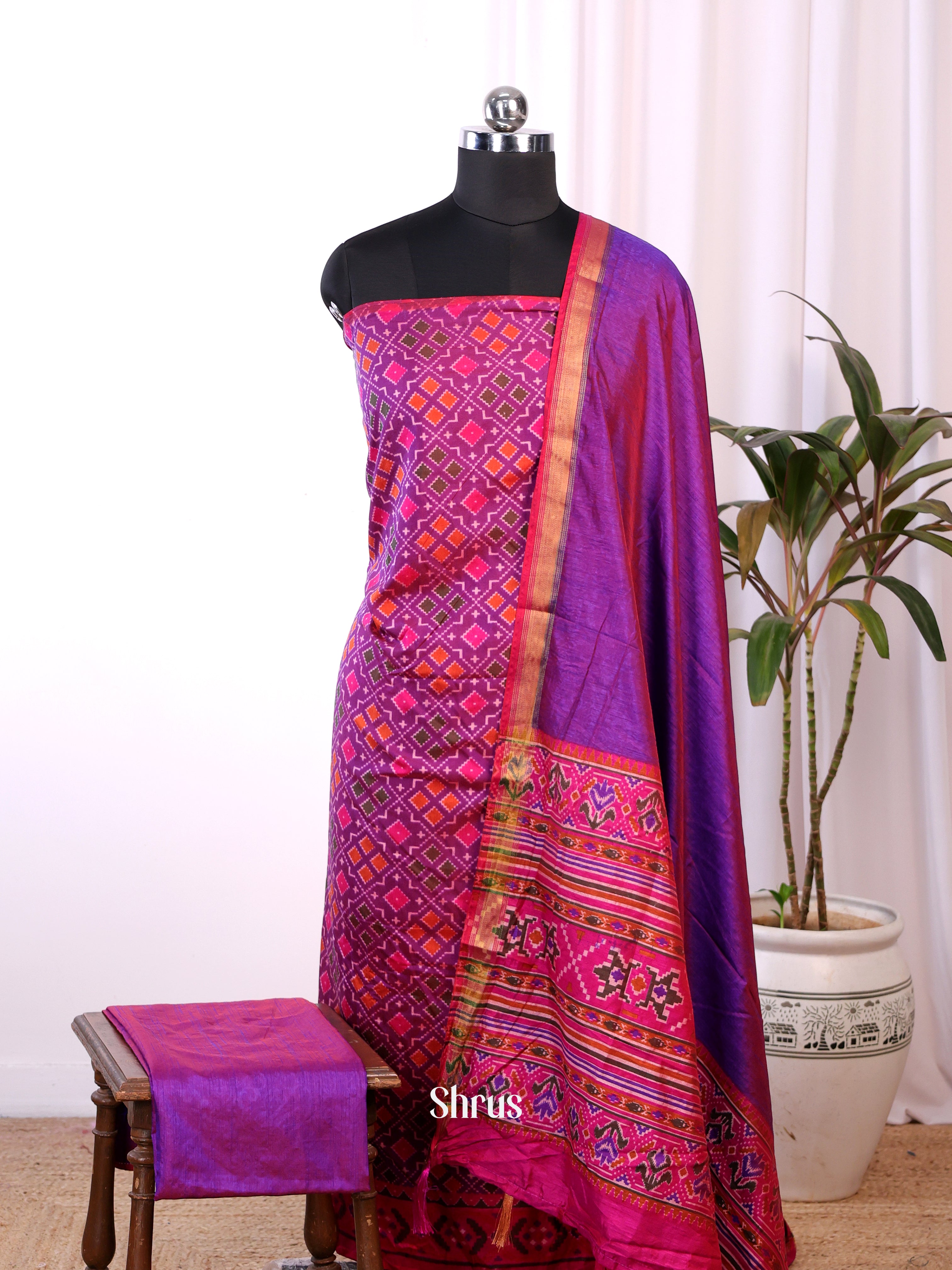 Pink & Purple - semi patola salwar - Shop on Shrus.com