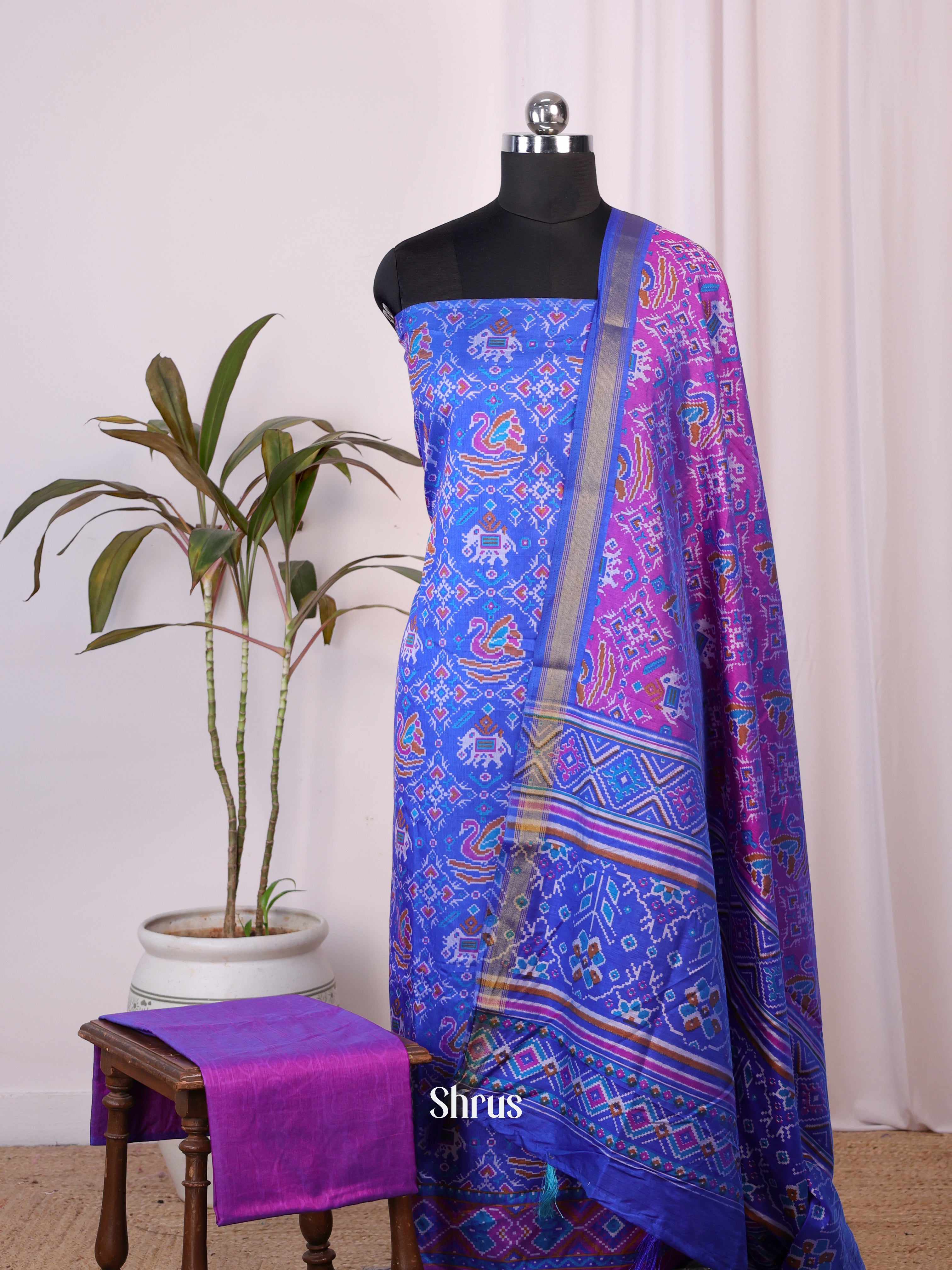 Blue & Purple - semi patola salwar - Shop on Shrus.com