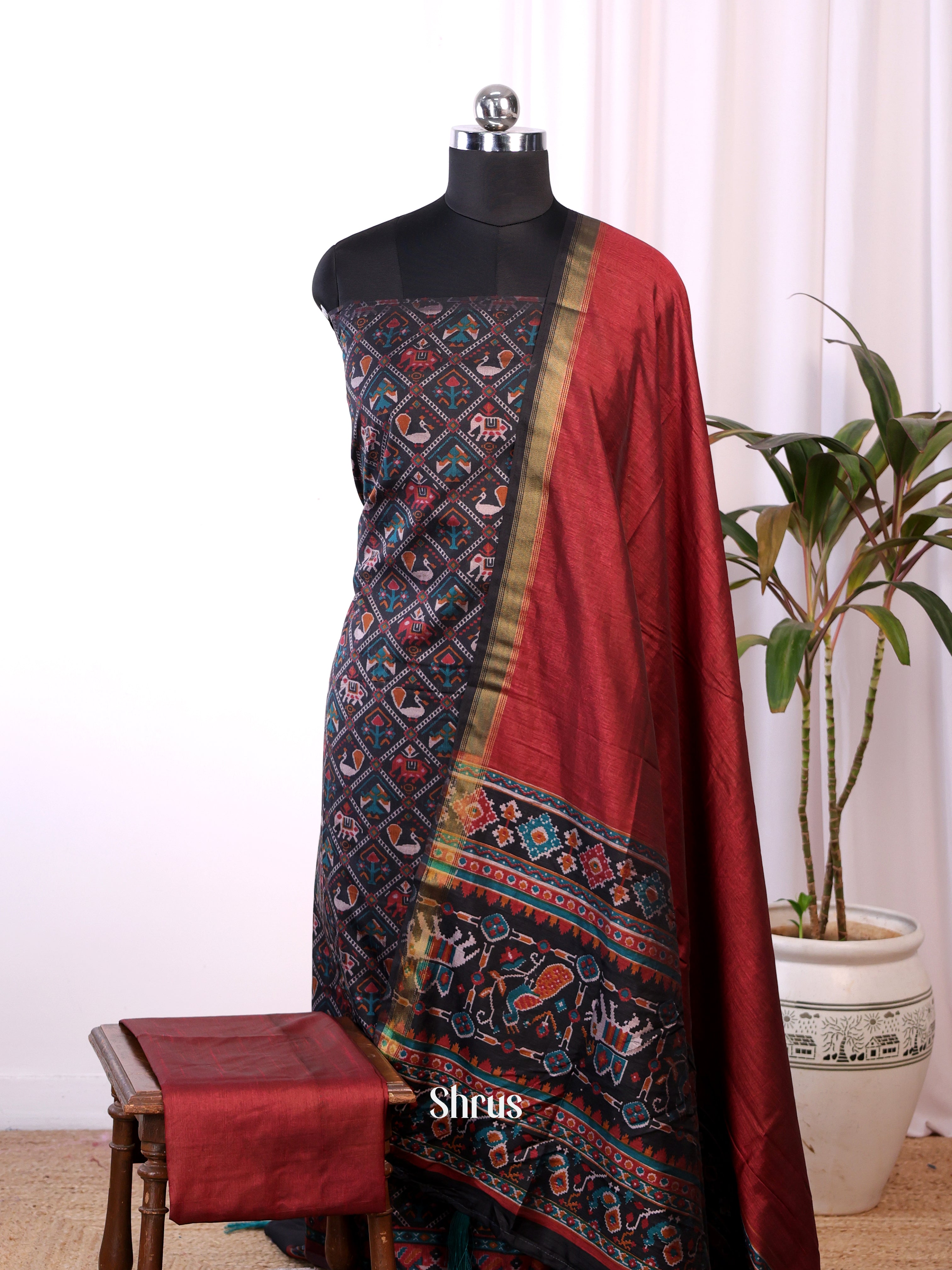Black & Maroon - semi patola salwar - Shop on Shrus.com