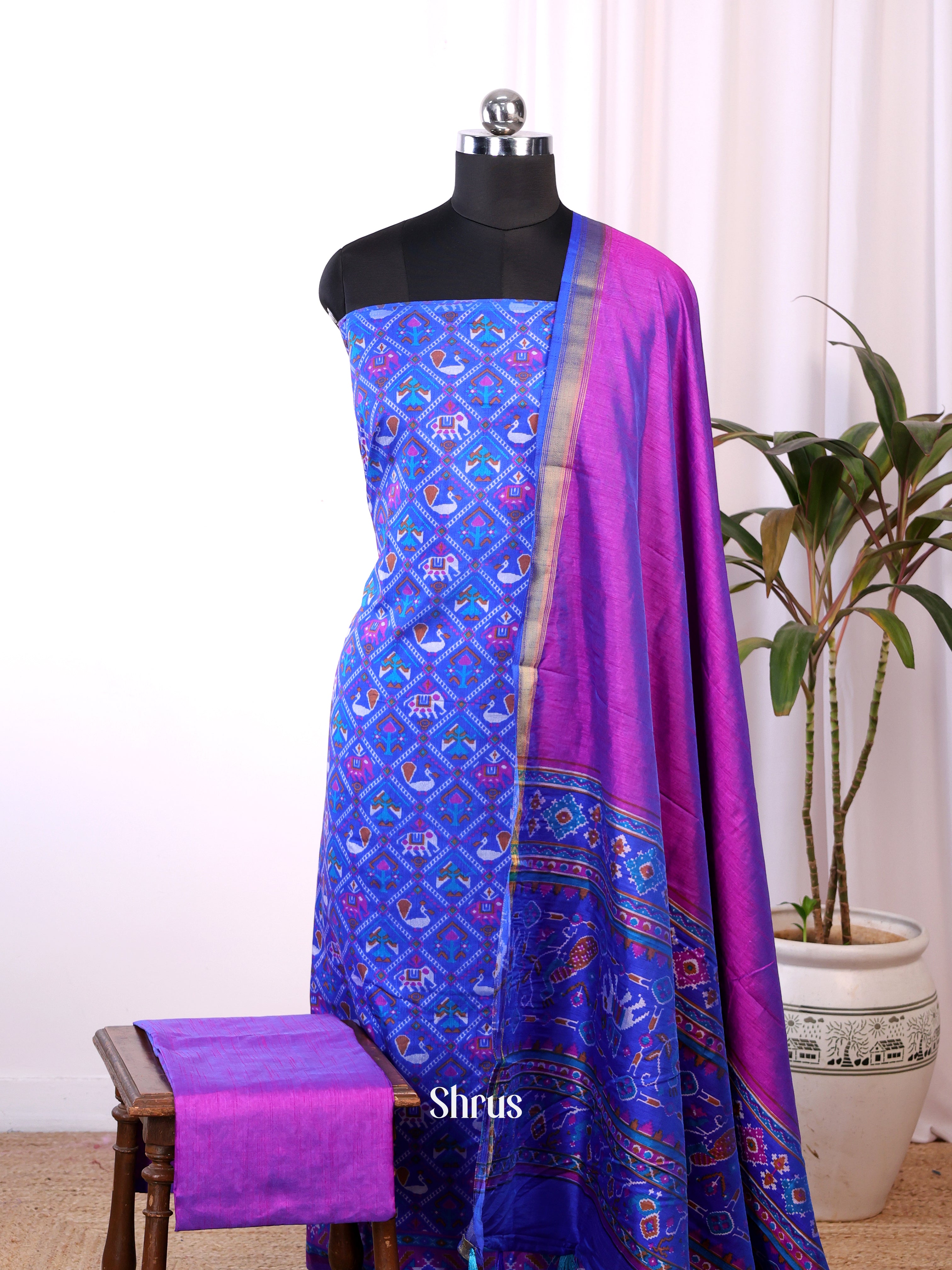 Blue & Purple - semi patola salwar - Shop on Shrus.com
