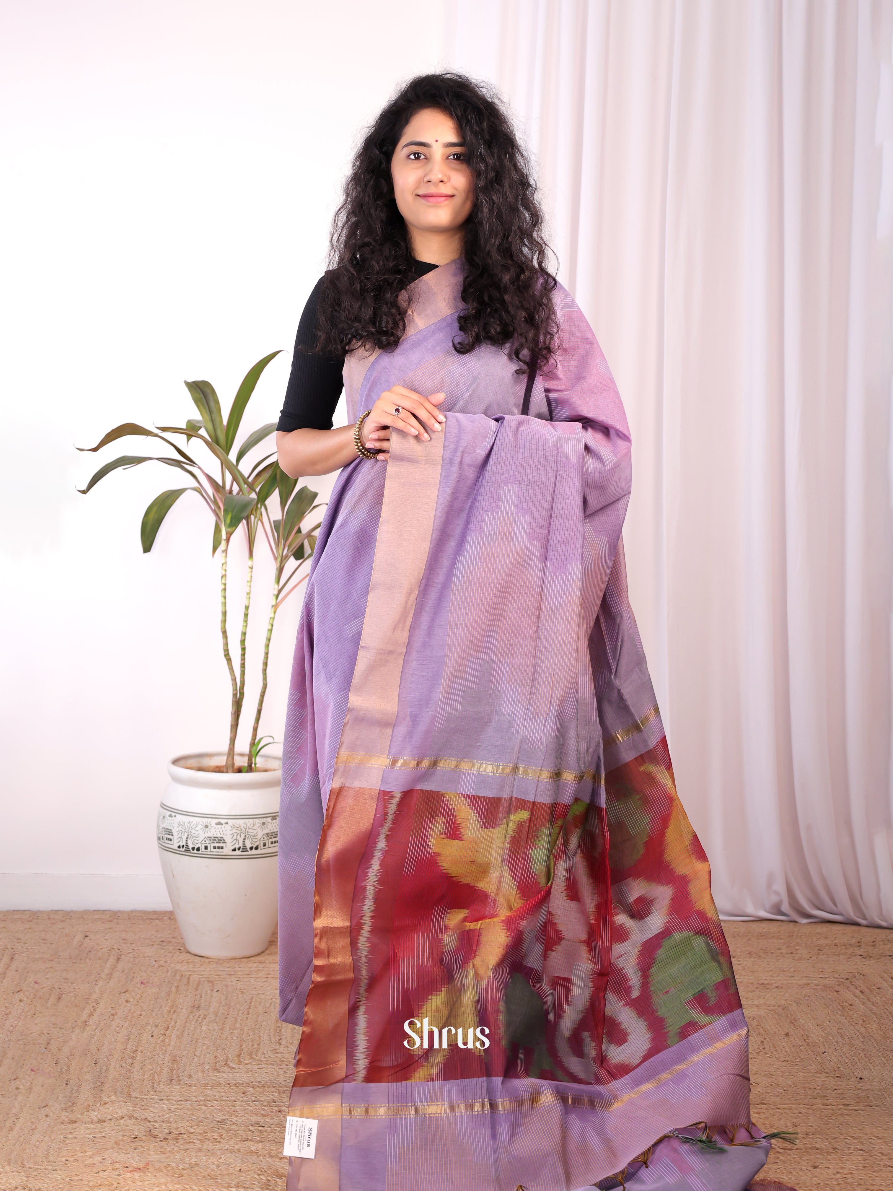Lavender & Brown - Ikkat Kora Saree - Shop on Shrus.com